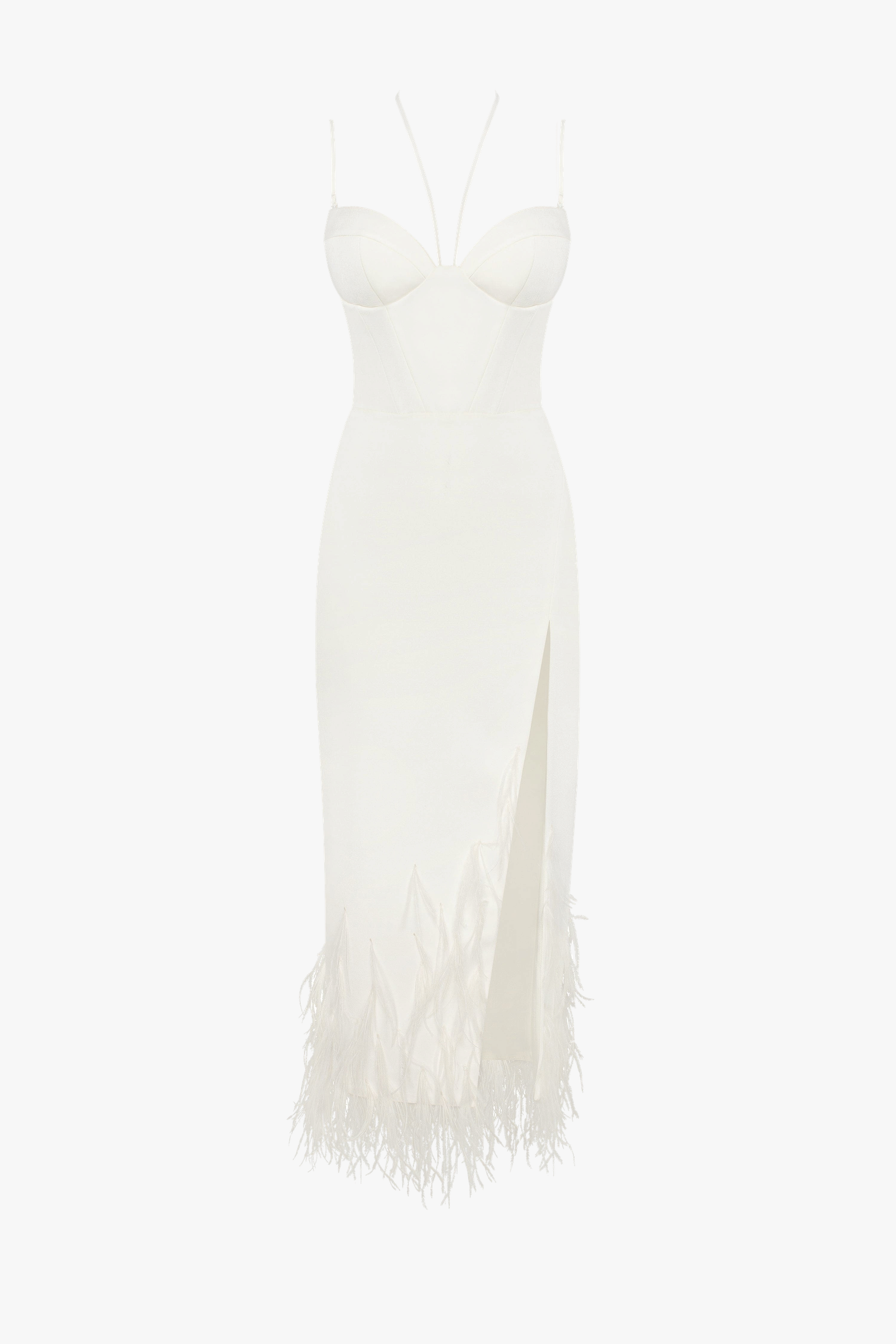 White cocktail dress decorated with feathers, Xo Xo made by Milla