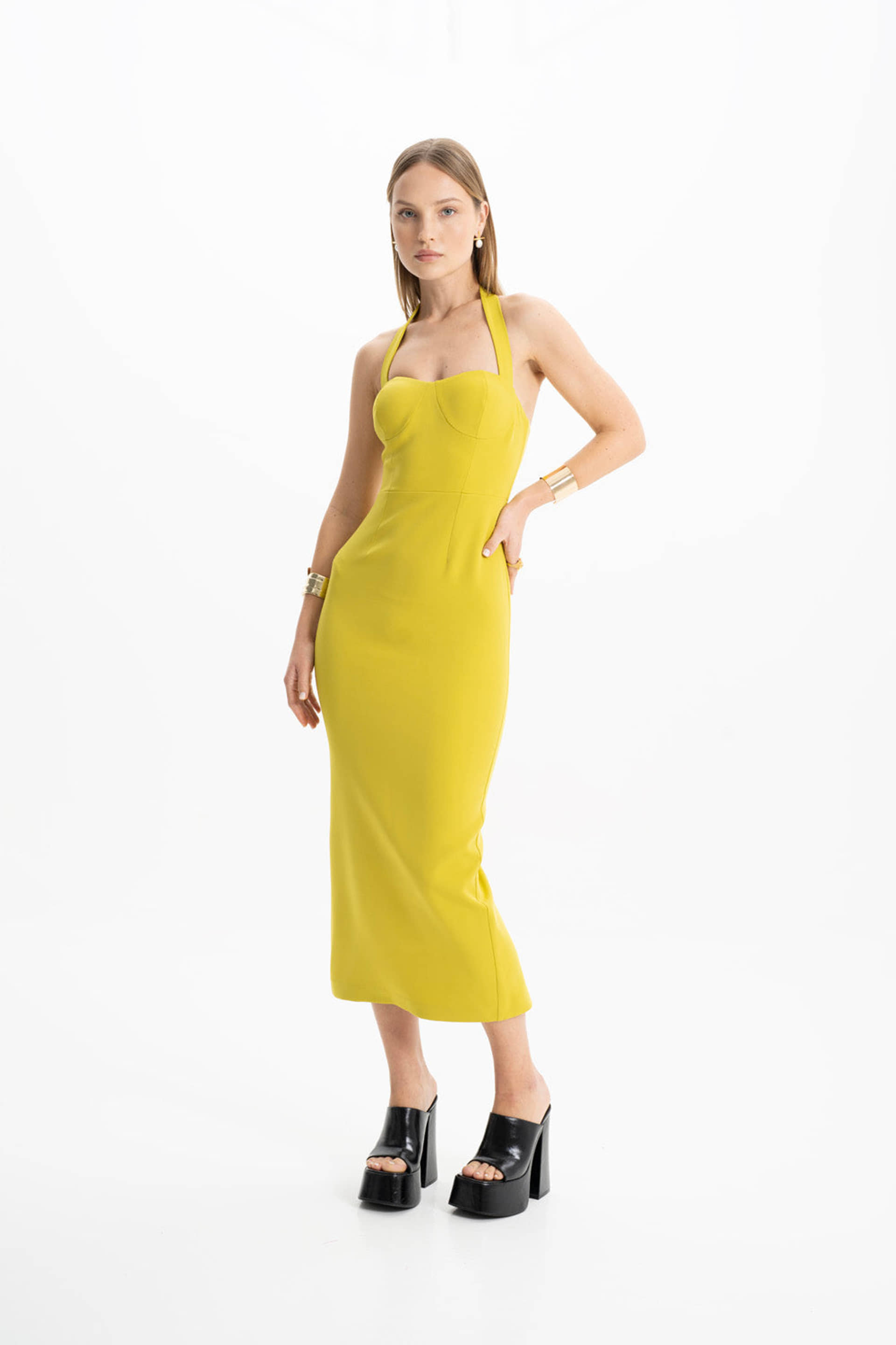 Zoa Green Bustier Midi Dress made by Lora Istanbul