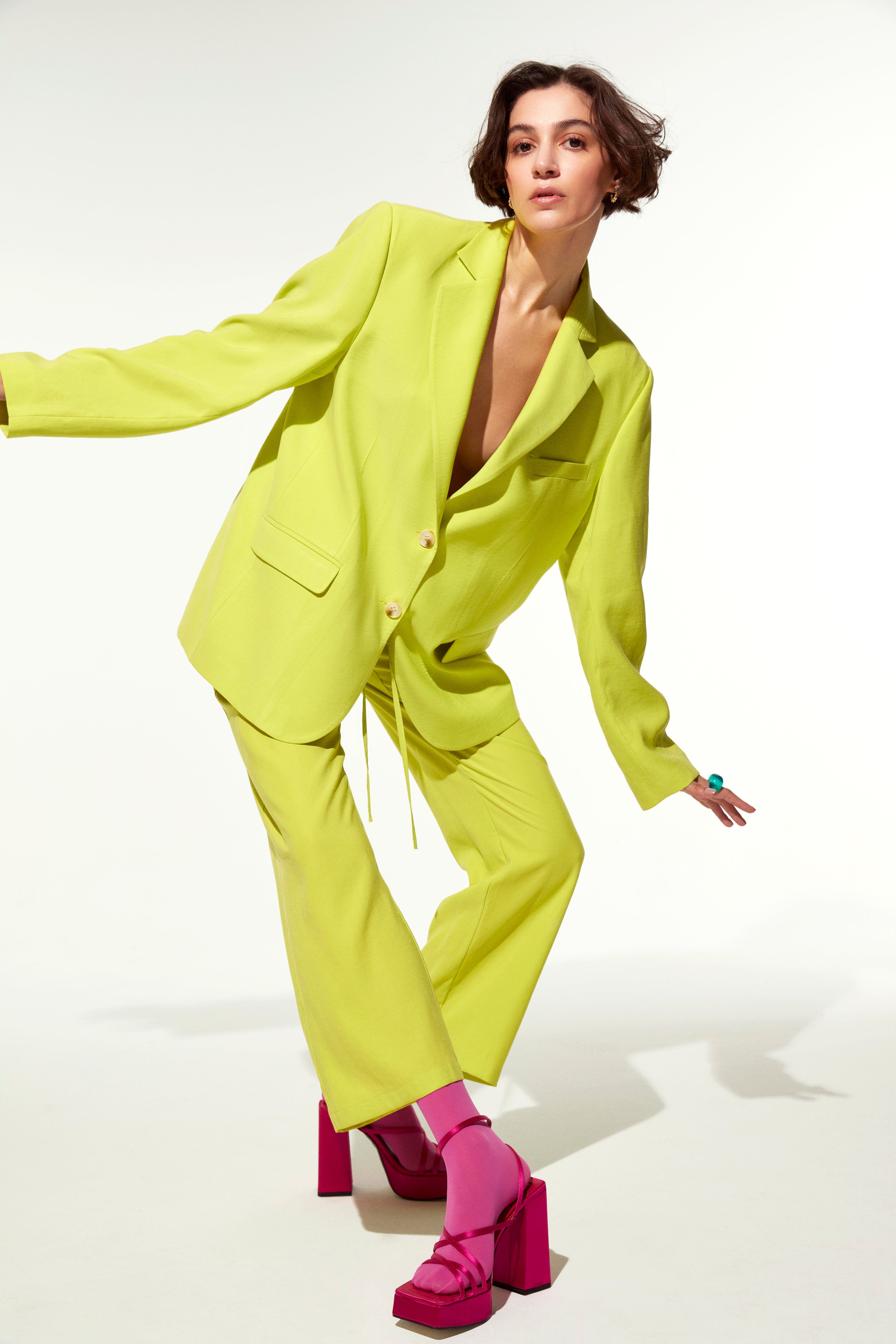 Boxy Oversize Blazer in Lime in Yellow made by Nazli Ceren