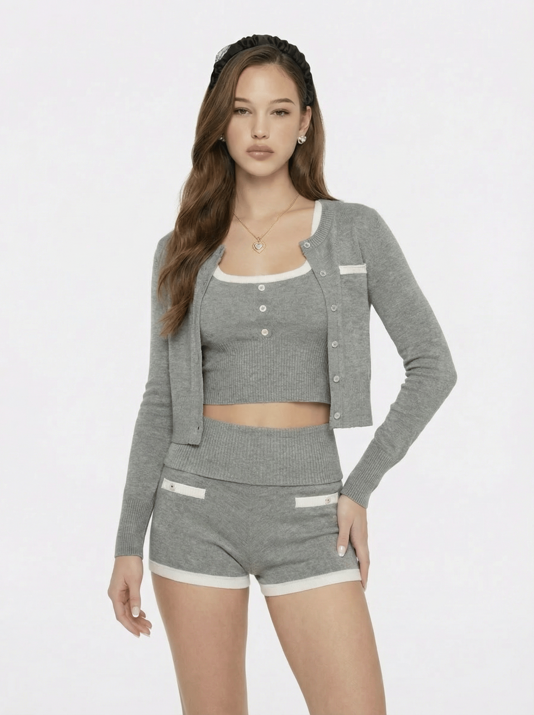 Millie Round-Neck Grey Knit Cardigan made by Nana Jacqueline