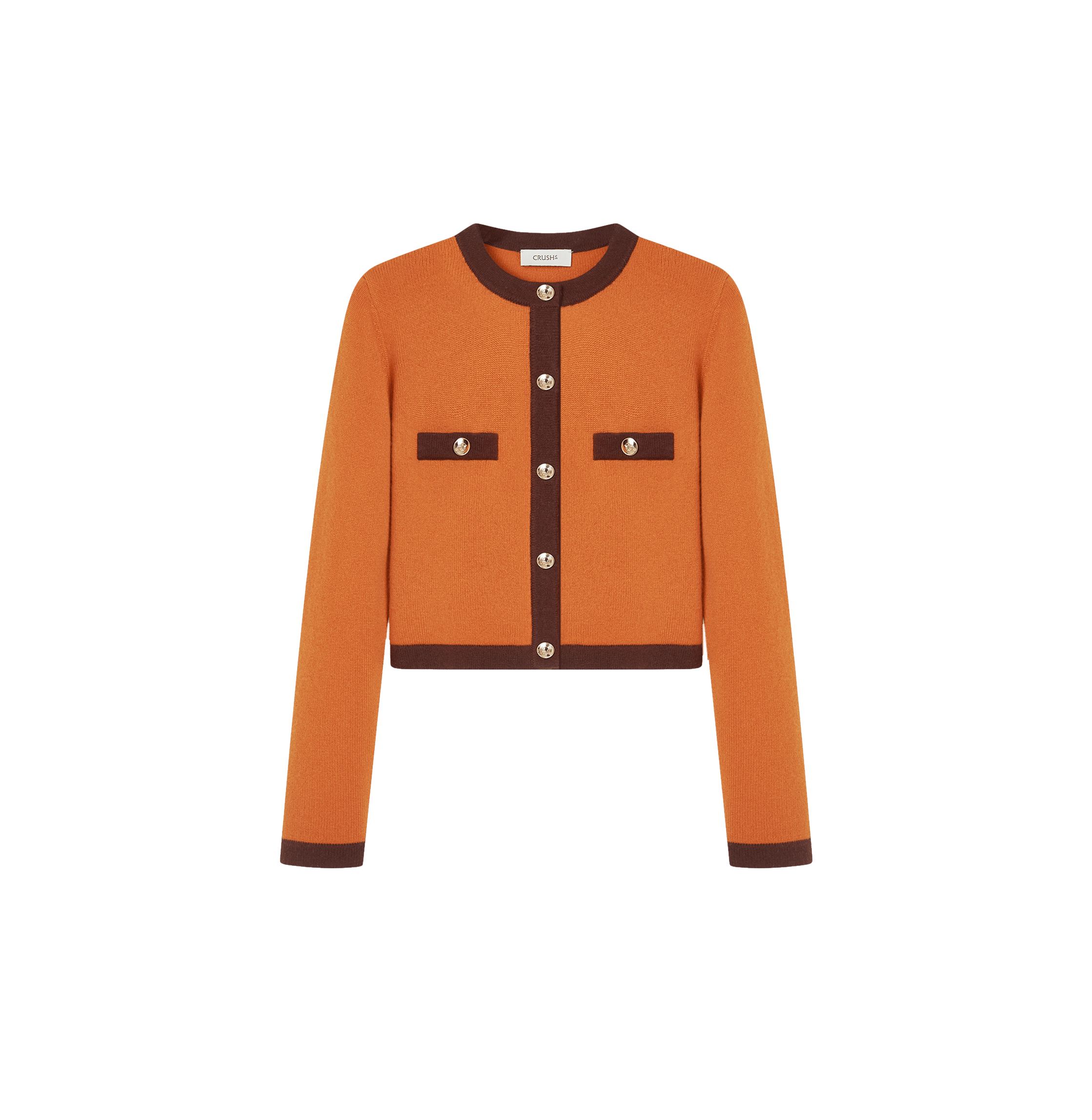 BUTTON-EMBELLISHED COLORBLOCKED CREWNECK CARDIGAN made by CRUSH Collection