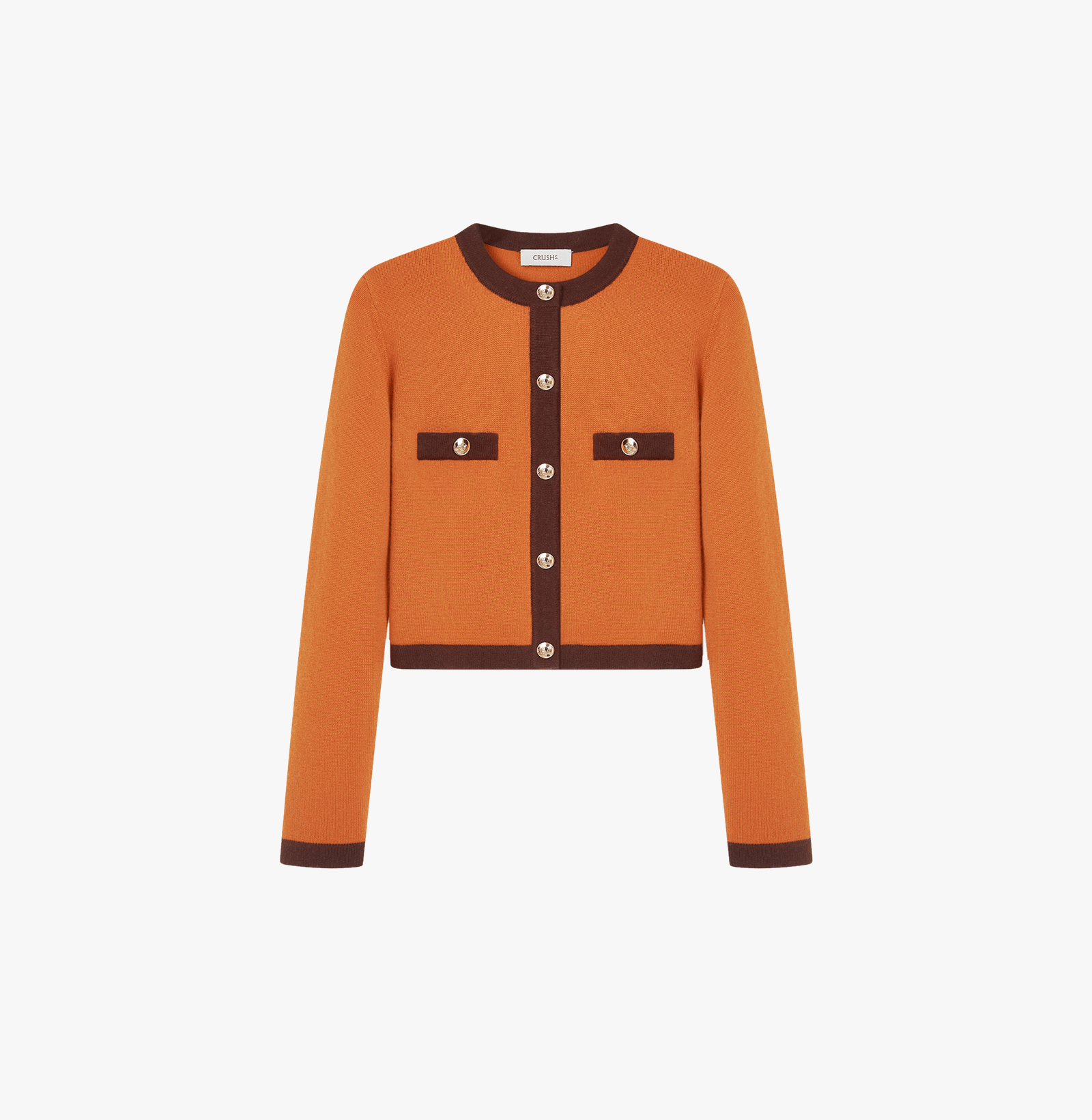 BUTTON-EMBELLISHED COLORBLOCKED CREWNECK CARDIGAN made by CRUSH Collection