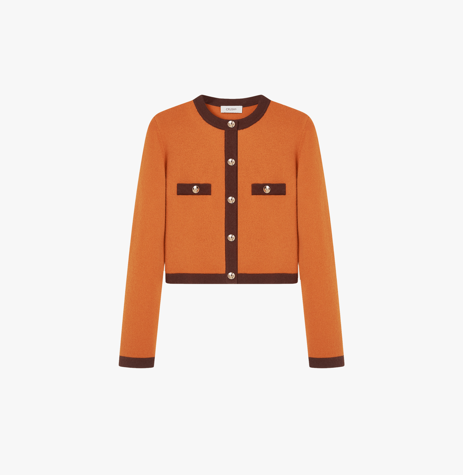 BUTTON-EMBELLISHED COLORBLOCKED CREWNECK CARDIGAN made by CRUSH Collection