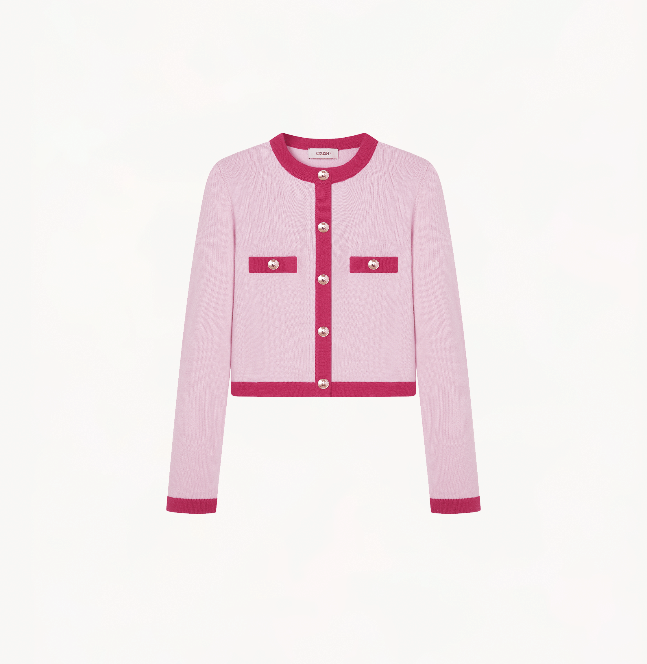 BUTTON-EMBELLISHED COLORBLOCKED CREWNECK CARDIGAN made by CRUSH Collection