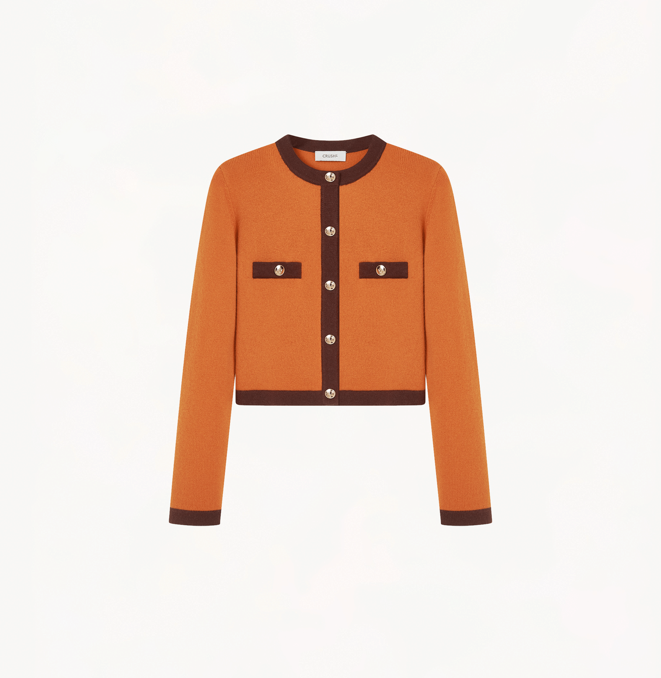 BUTTON-EMBELLISHED COLORBLOCKED CREWNECK CARDIGAN made by CRUSH Collection