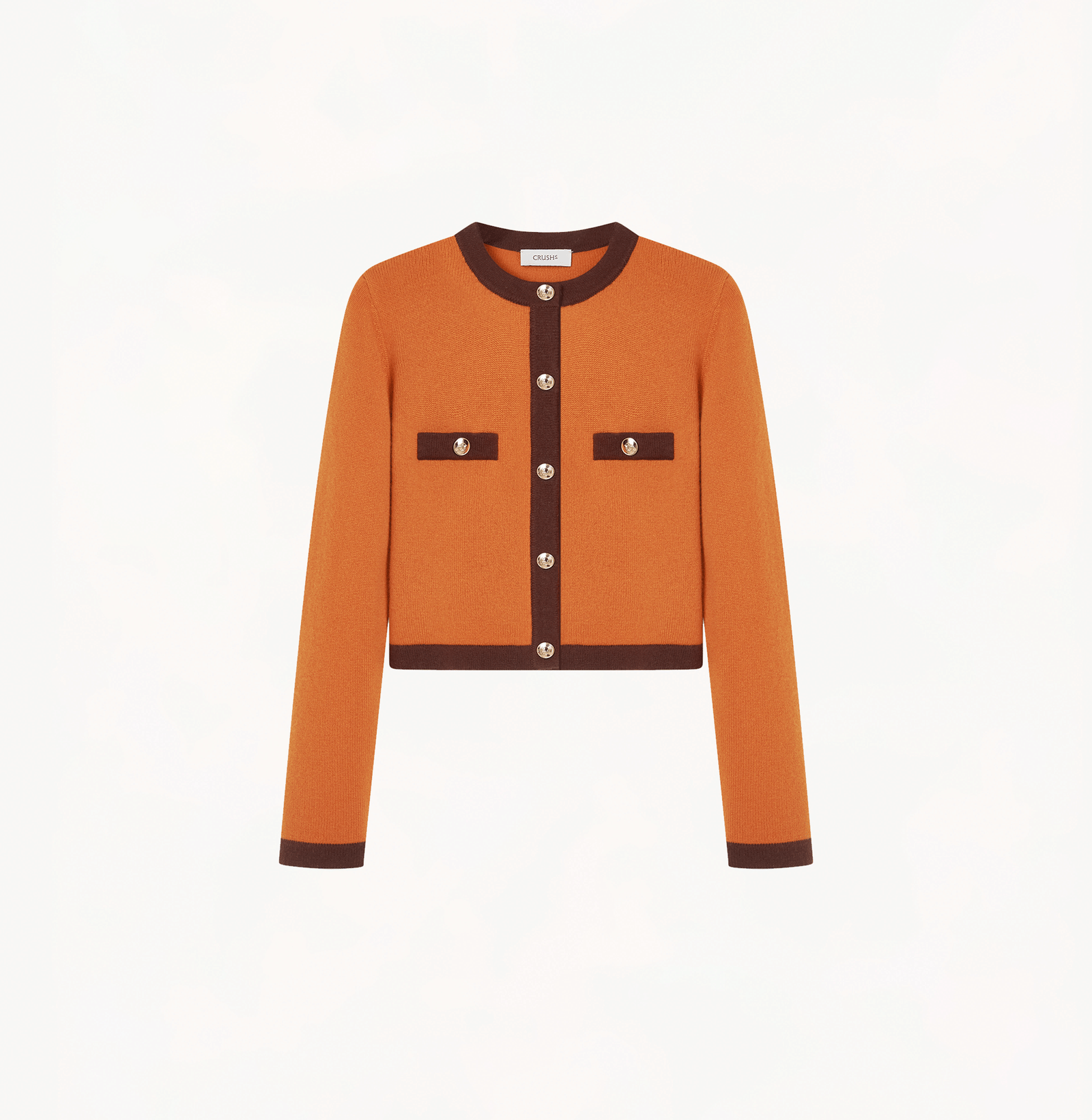 BUTTON-EMBELLISHED COLORBLOCKED CREWNECK CARDIGAN made by CRUSH Collection