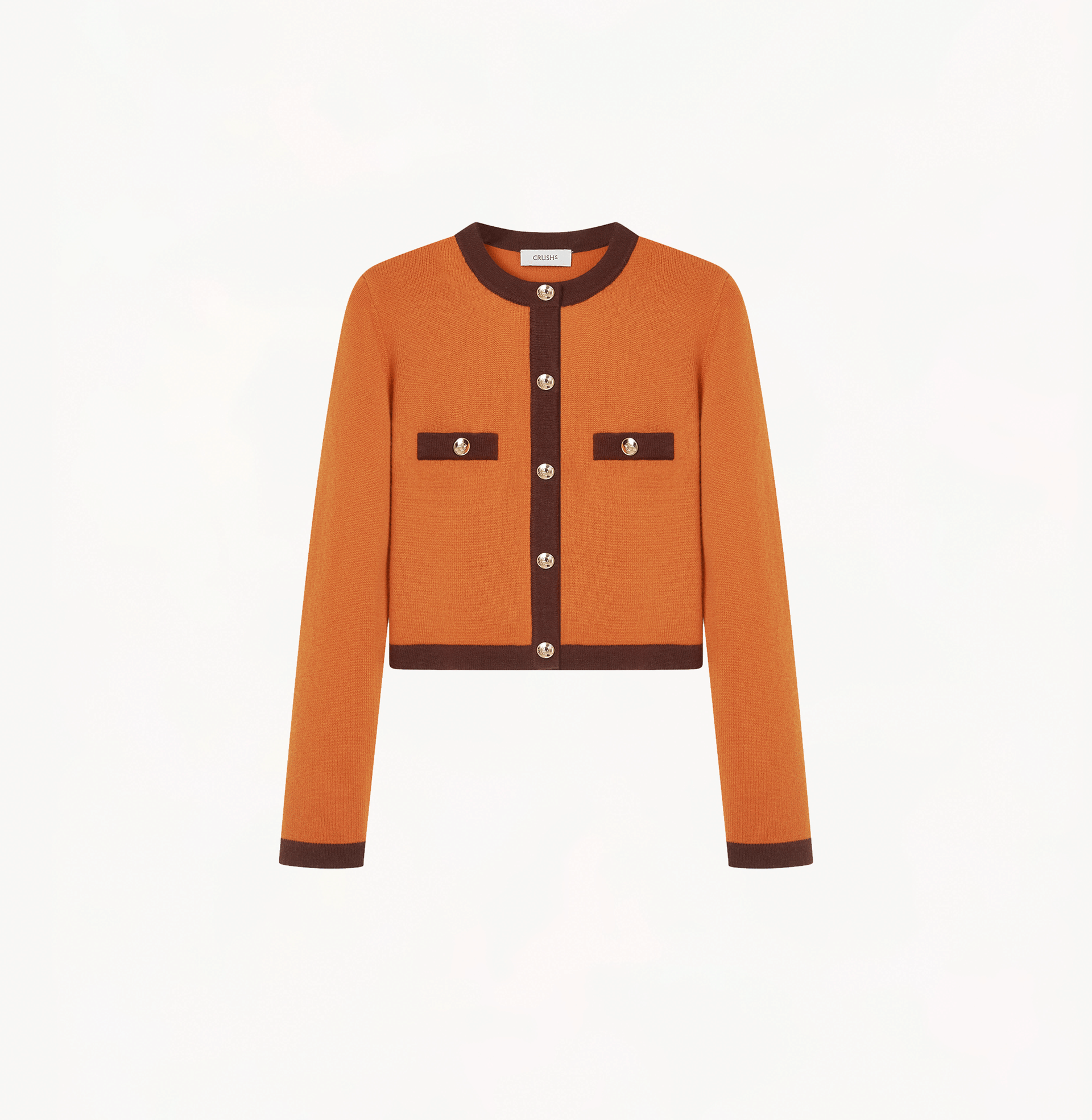 BUTTON-EMBELLISHED COLORBLOCKED CREWNECK CARDIGAN made by CRUSH Collection