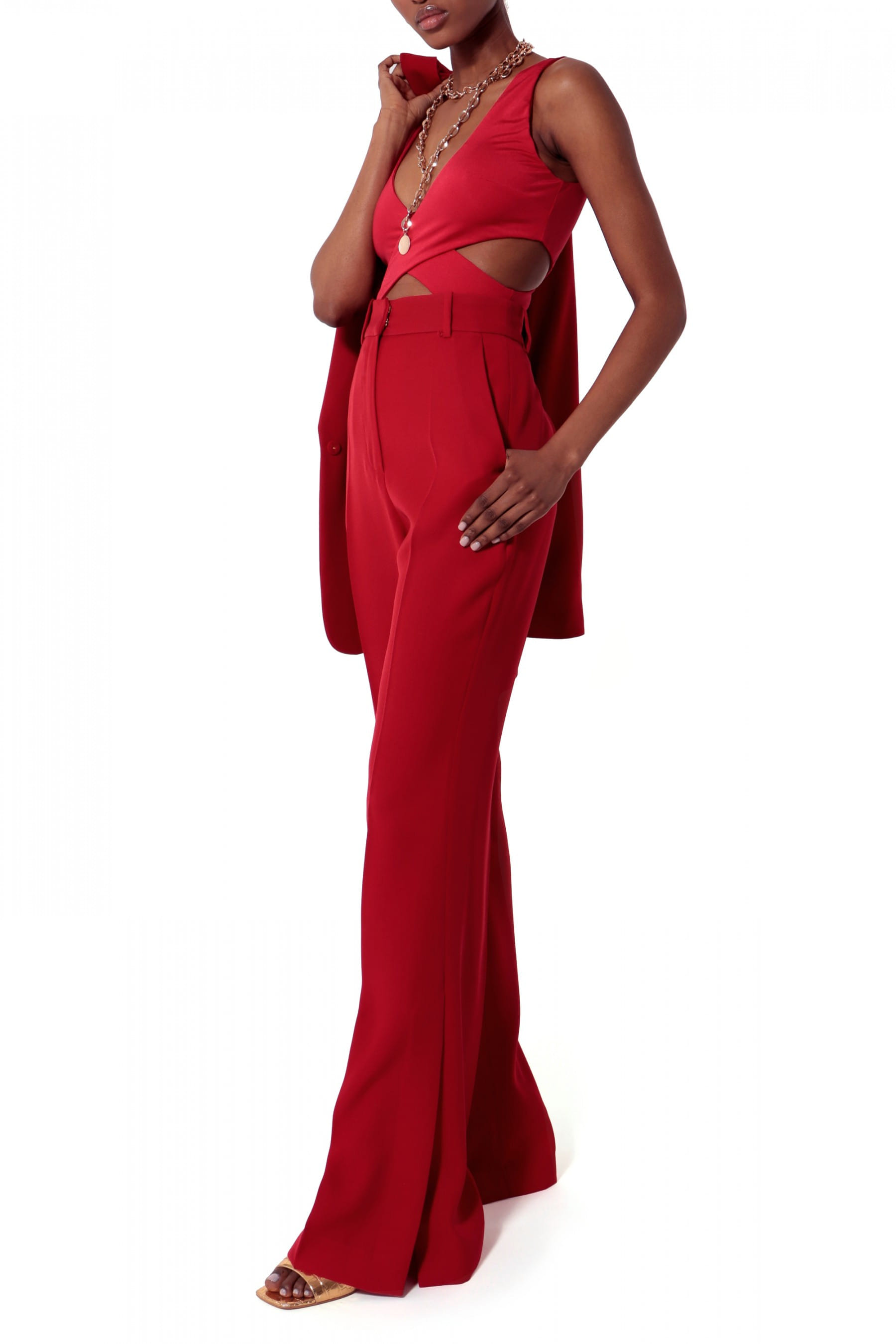 Camilla Ribbon Red Trousers made by HALEWSKI