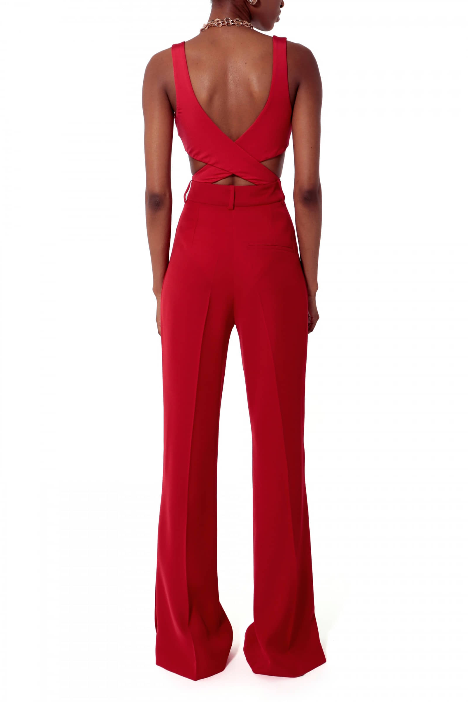 Camilla Ribbon Red Trousers made by HALEWSKI