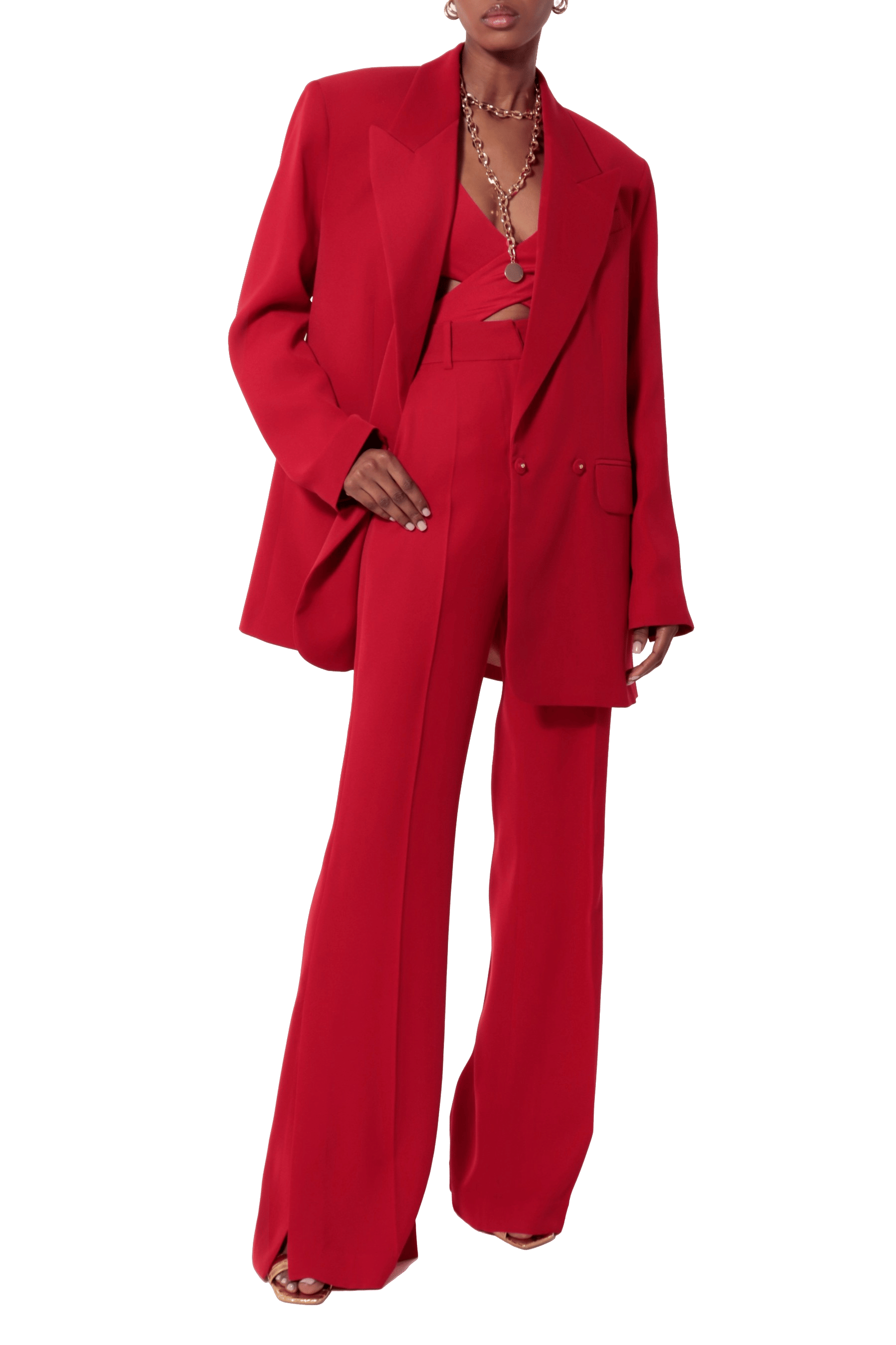 Camilla Ribbon Red Trousers made by HALEWSKI