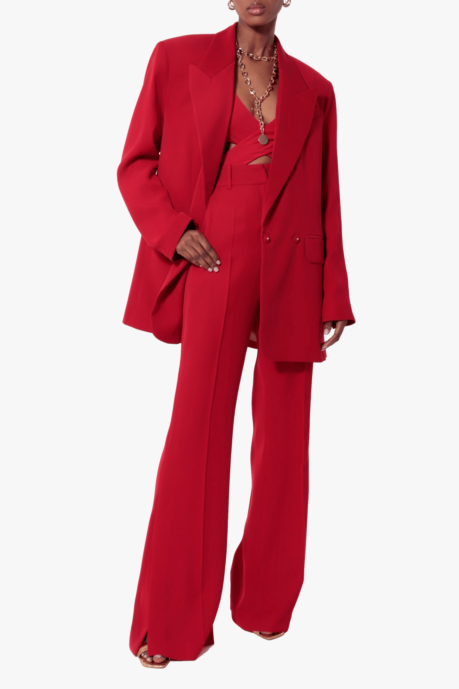 Camilla Ribbon Red Trousers made by HALEWSKI