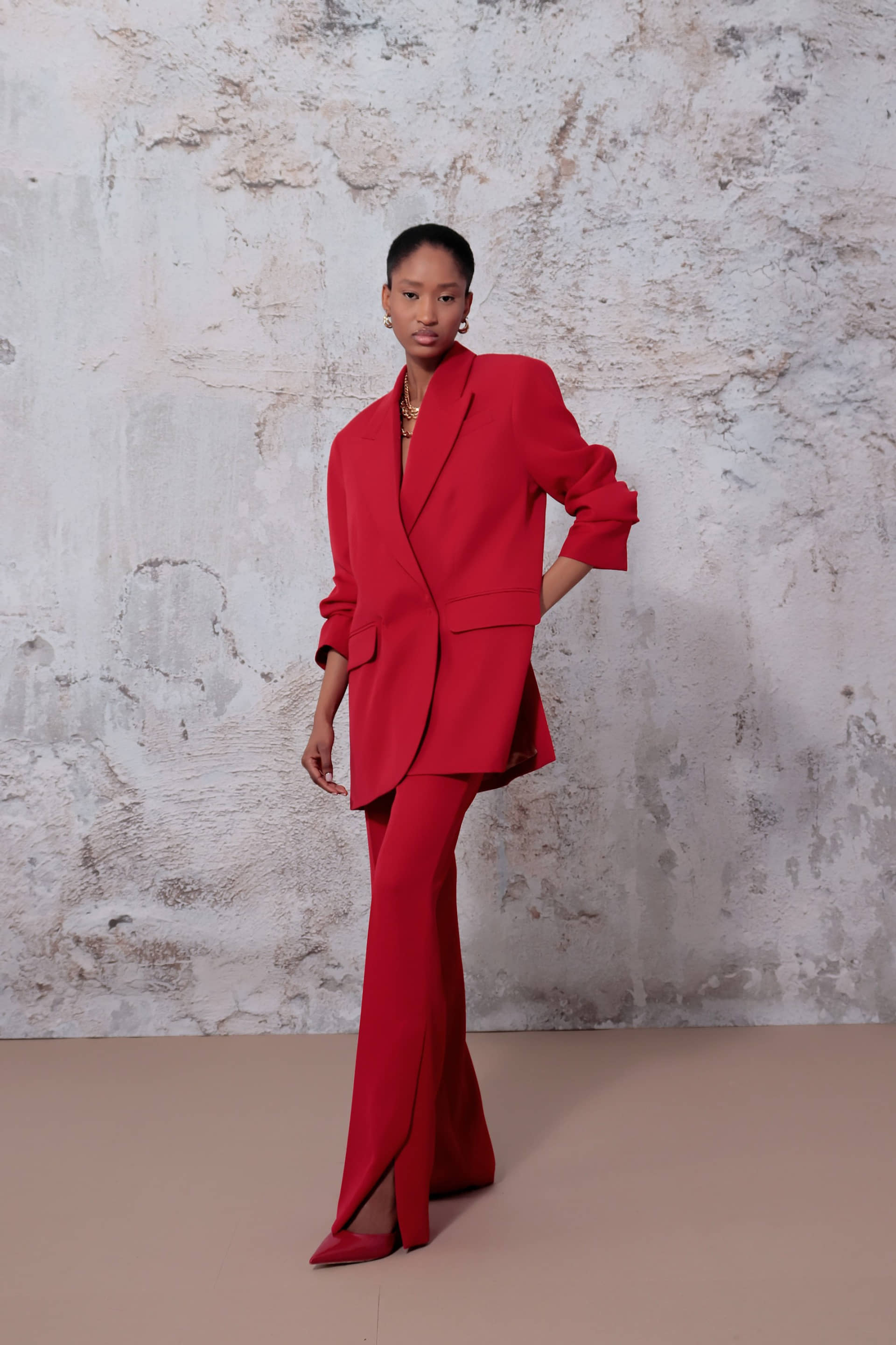 Camilla Ribbon Red Trousers made by HALEWSKI