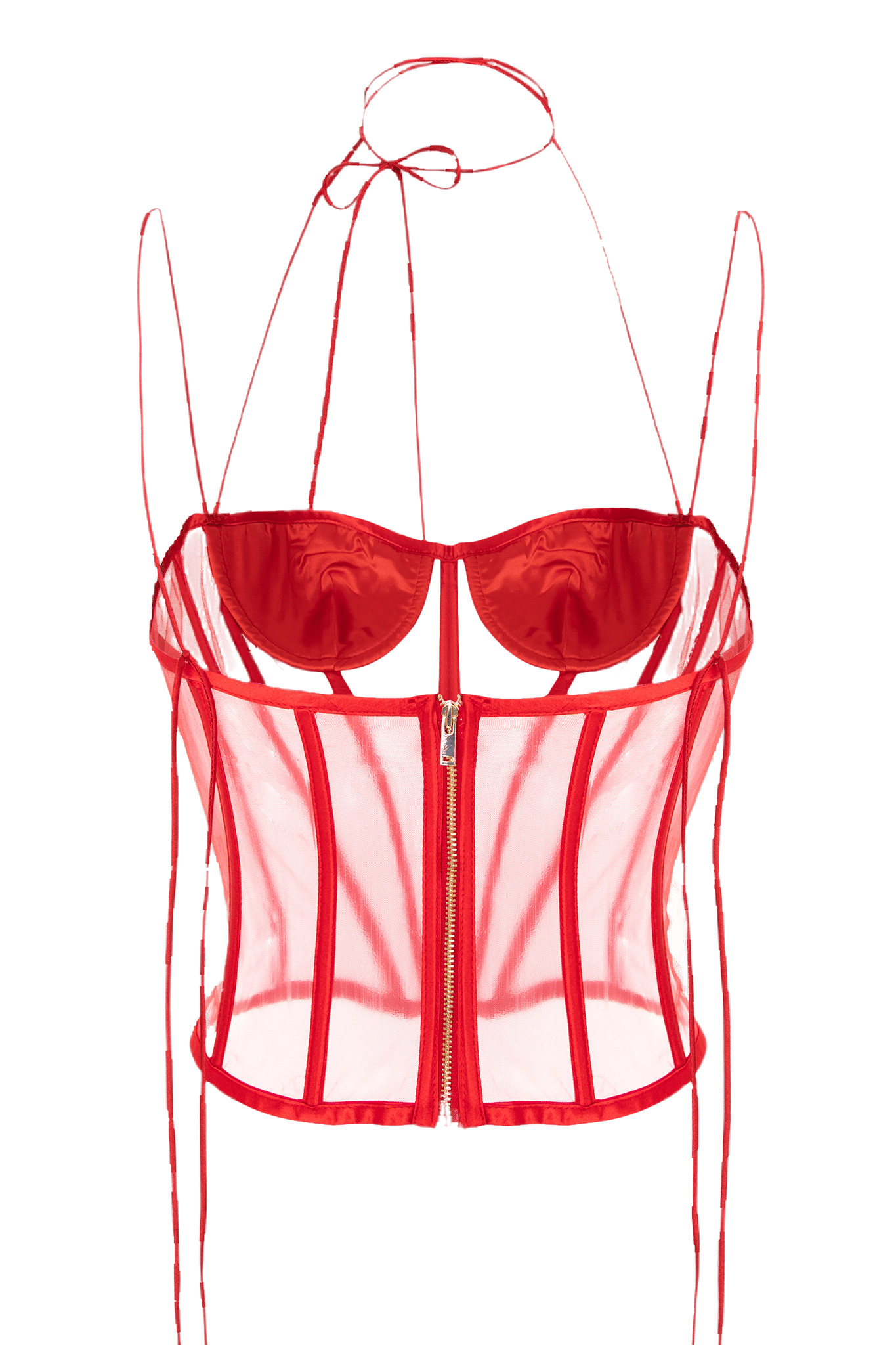 Venus Bustier - Silk Satin and Sheer Tulle Elegance in Red made by Aureliana