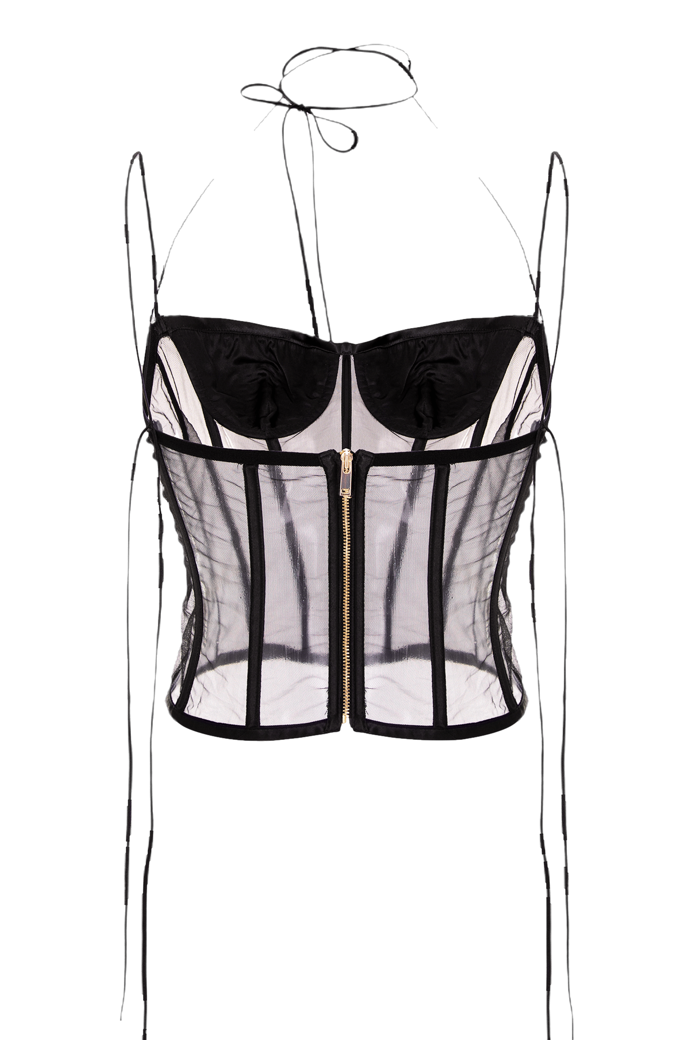 Venus Bustier - Silk Satin and Sheer Tulle Elegance in Black made by Aureliana