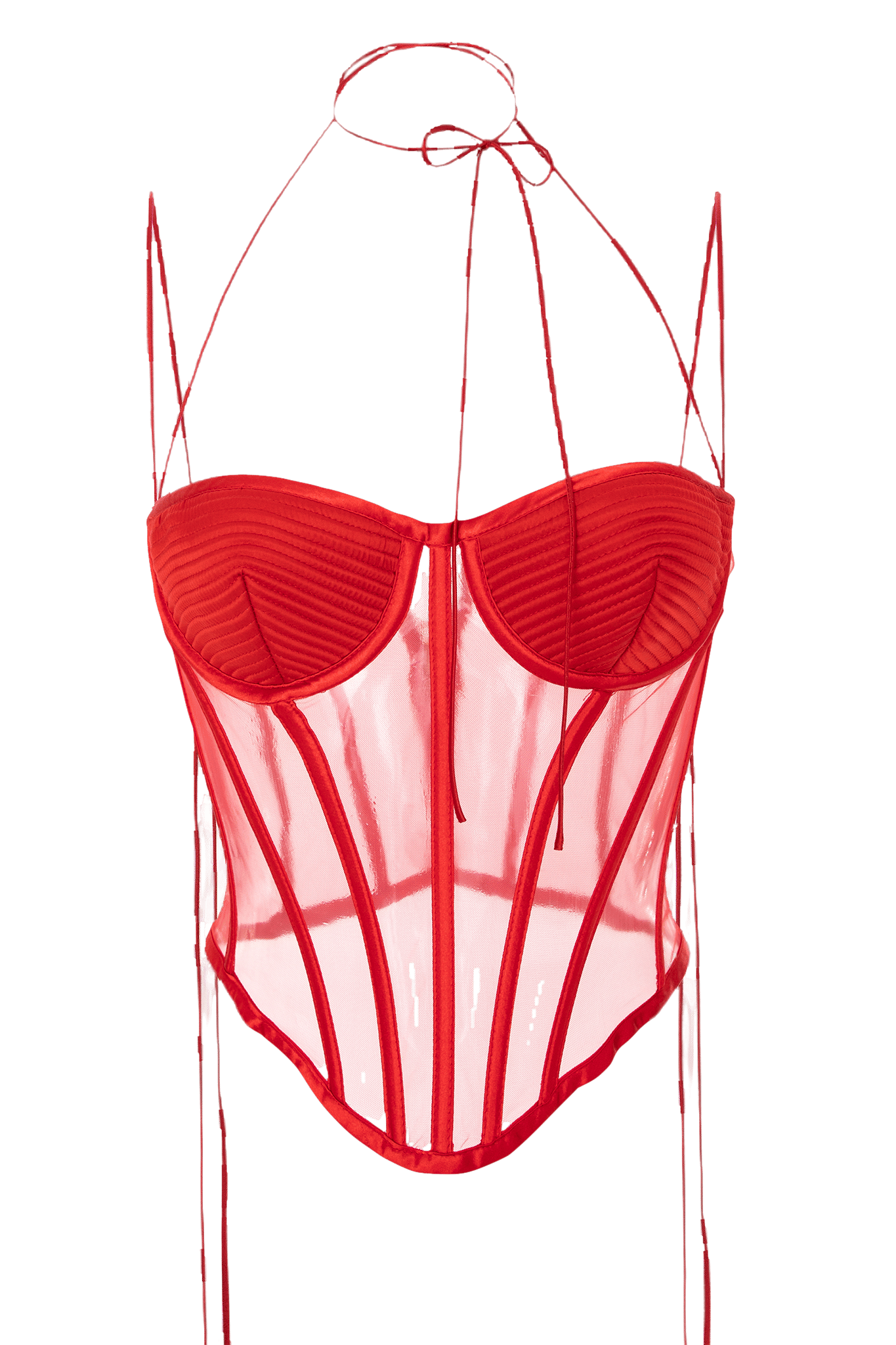 Venus Bustier - Silk Satin and Sheer Tulle Elegance in Red made by Aureliana