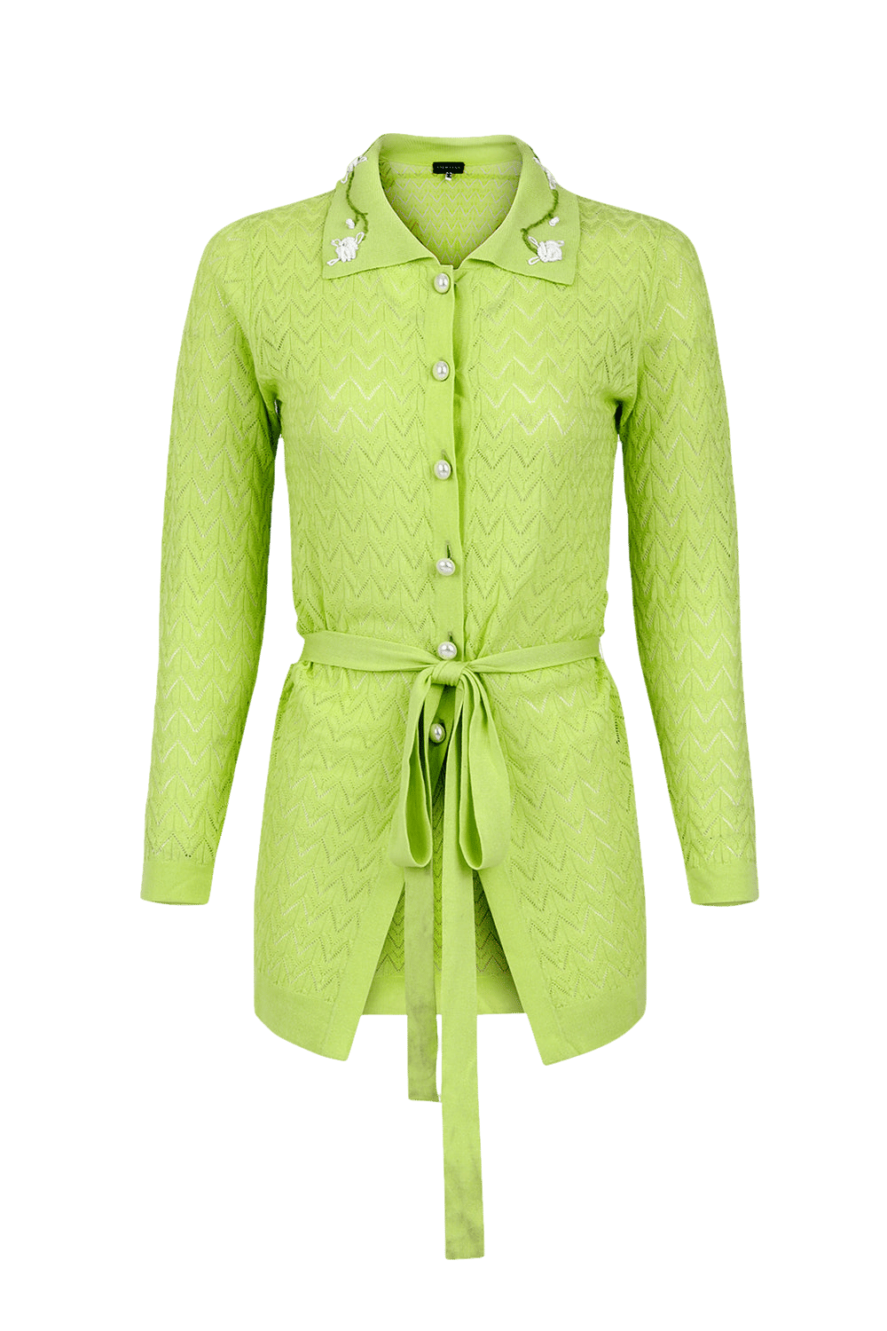 Lime Cashmere Shirt With Embroidery in Green made by ANDREEVA