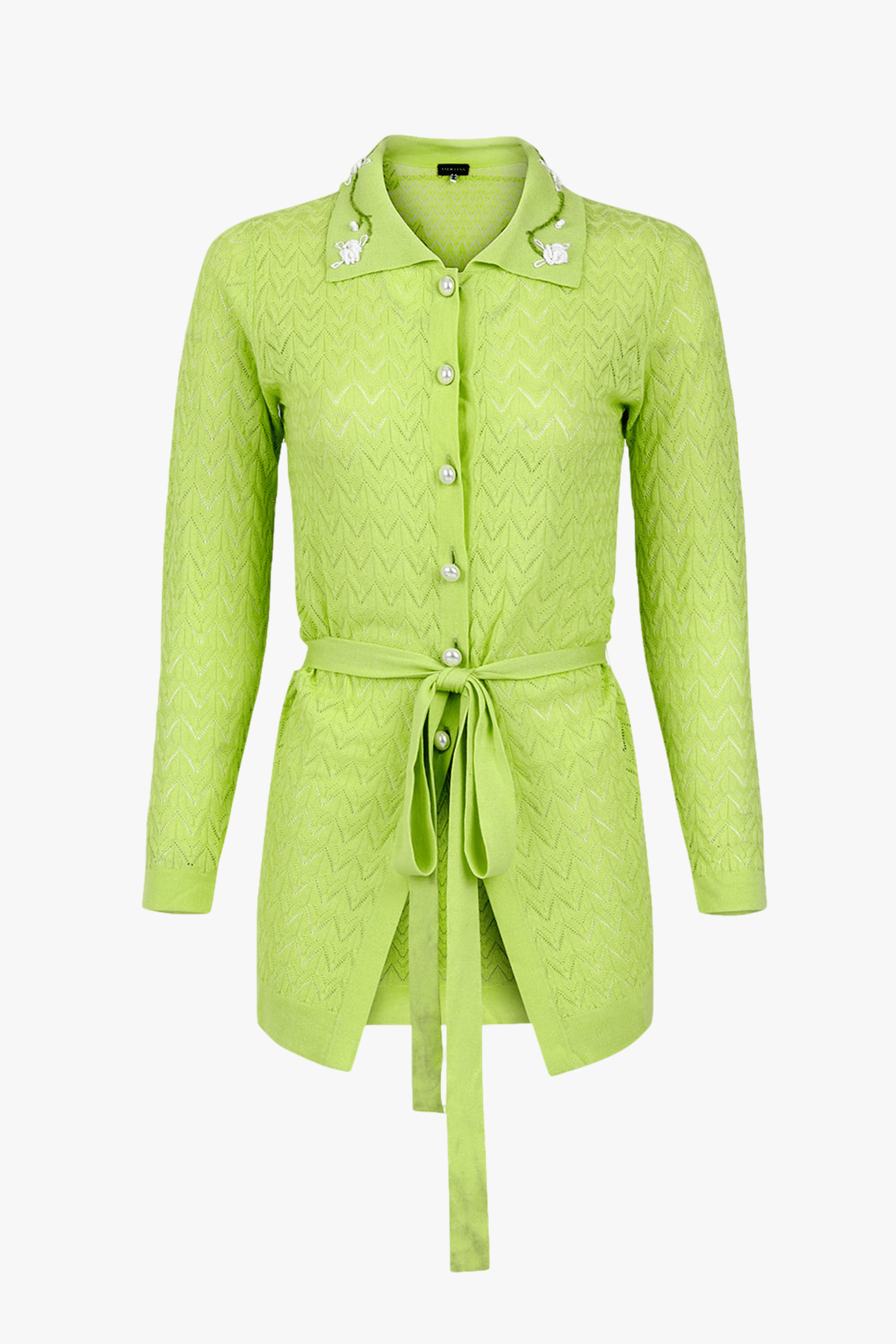 Lime Cashmere Shirt With Embroidery in Green made by ANDREEVA