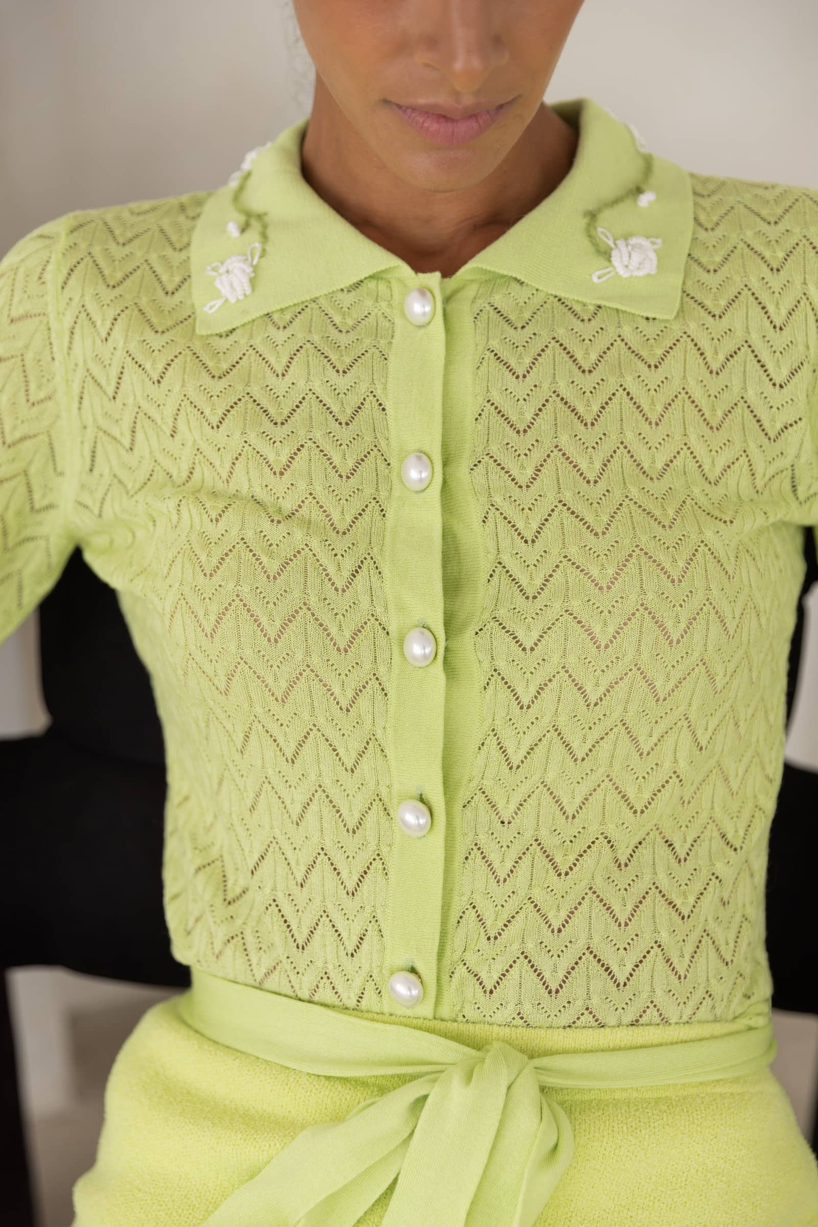 Lime Cashmere Shirt With Embroidery in Green made by ANDREEVA