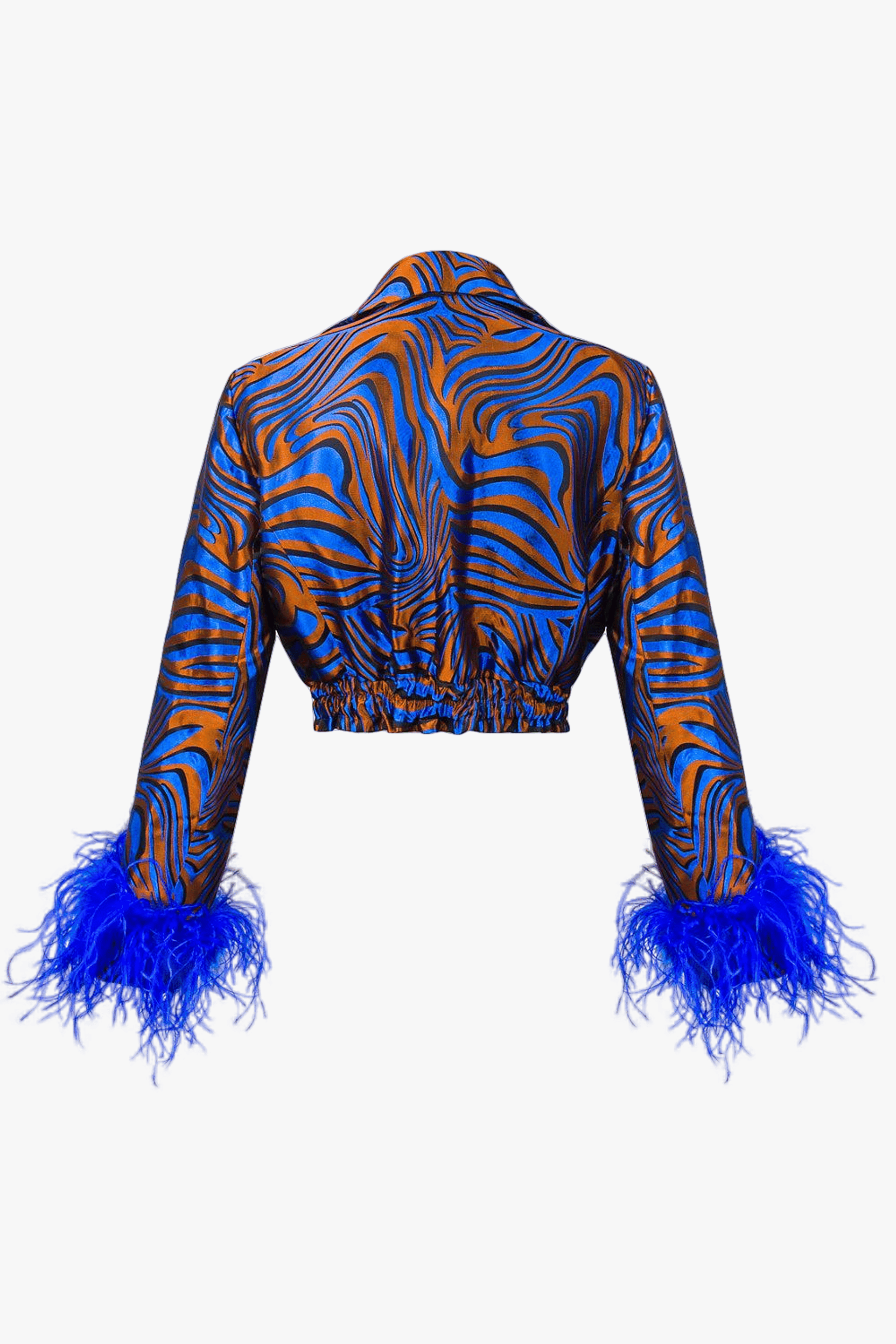 Blue Marilyn Jacket With Feathers made by ANDREEVA