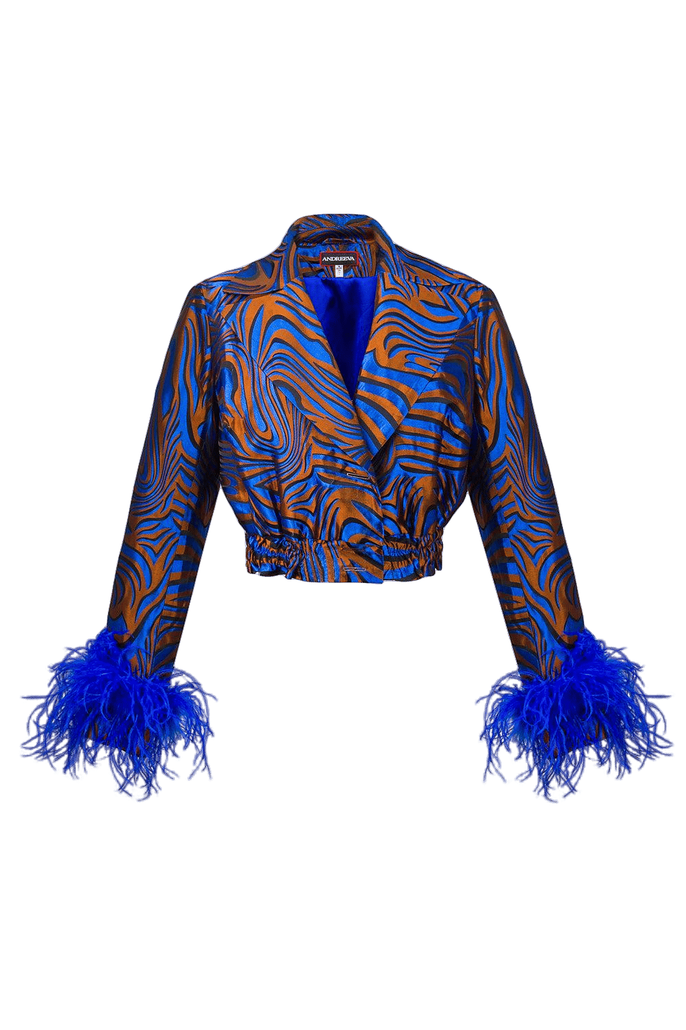 Blue Marilyn Jacket With Feathers made by ANDREEVA