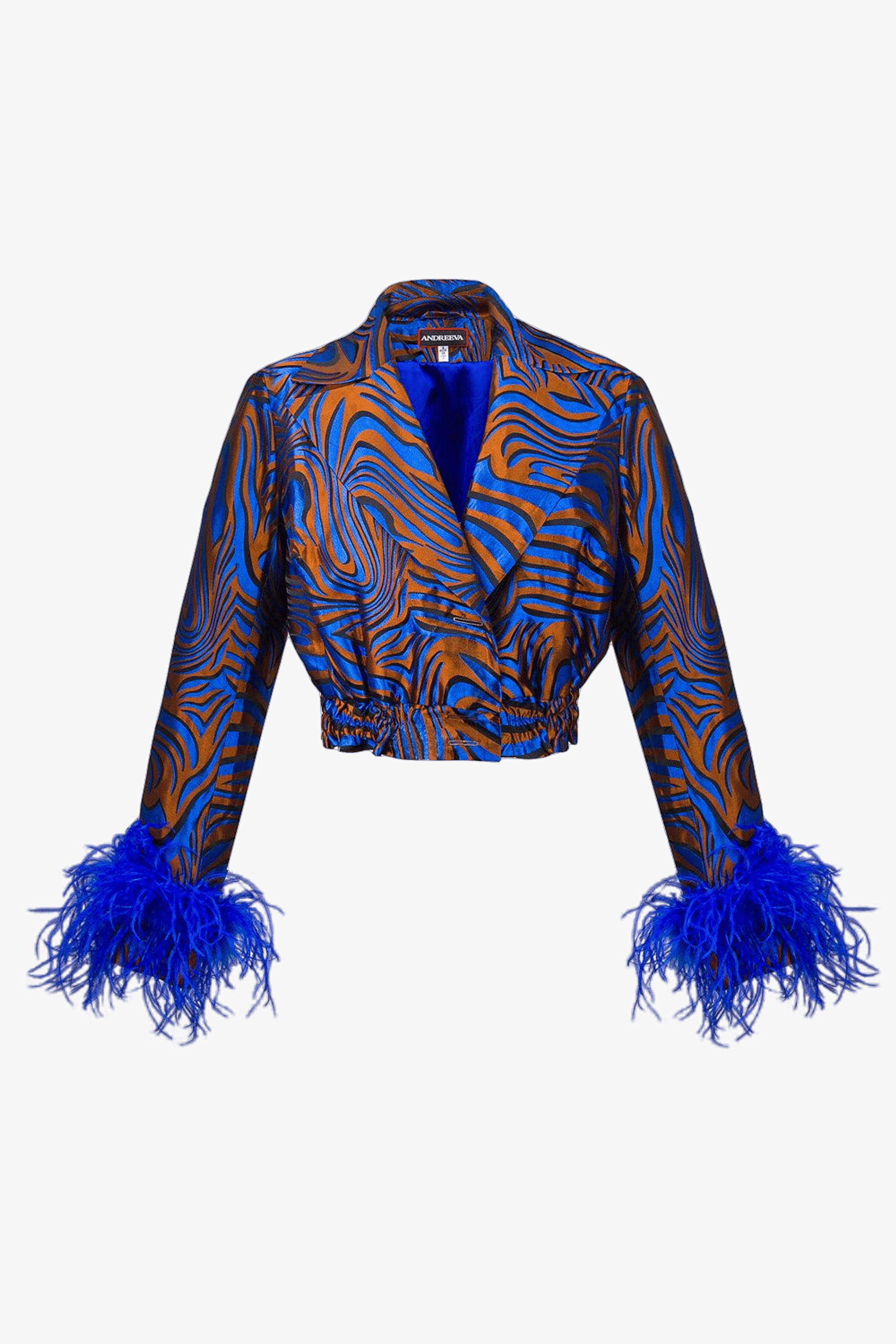 Blue Marilyn Jacket With Feathers made by ANDREEVA