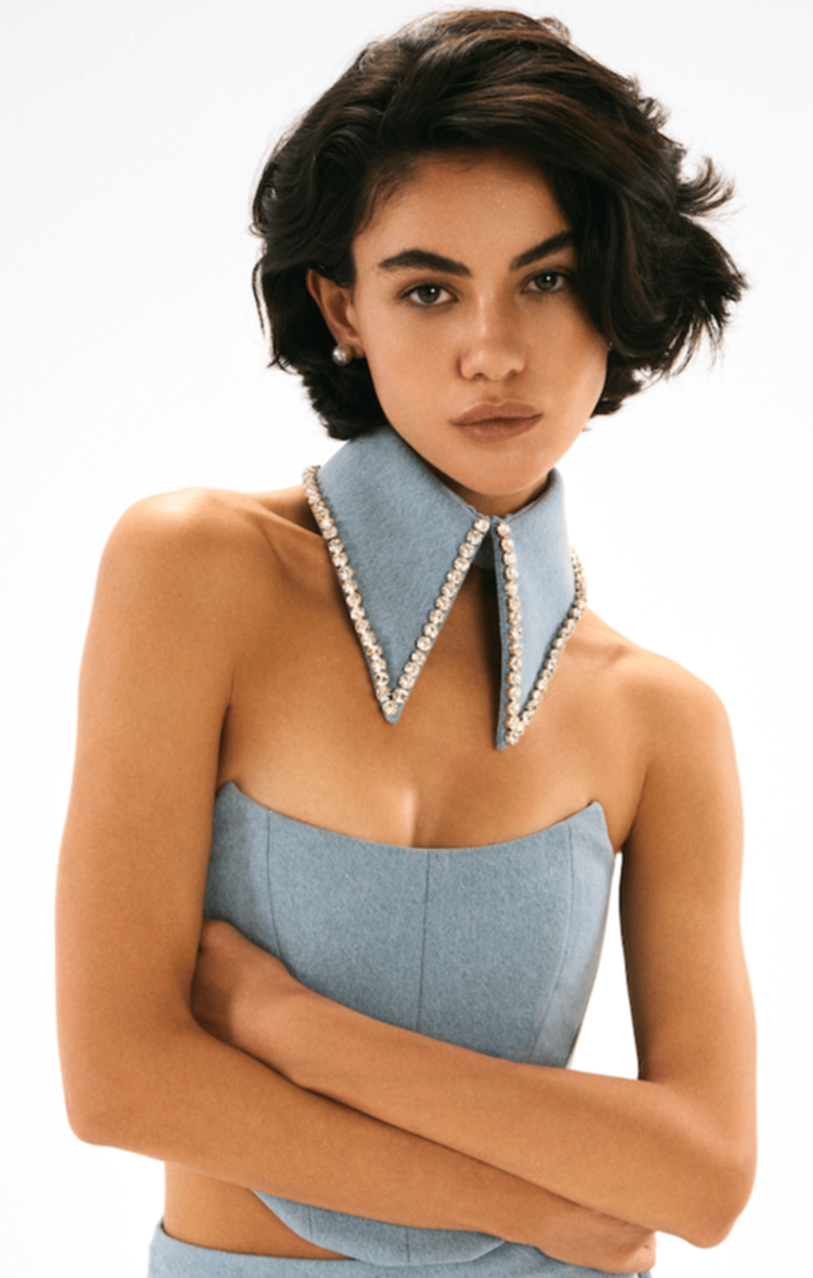 Denim Crystal Collar made by ONORI