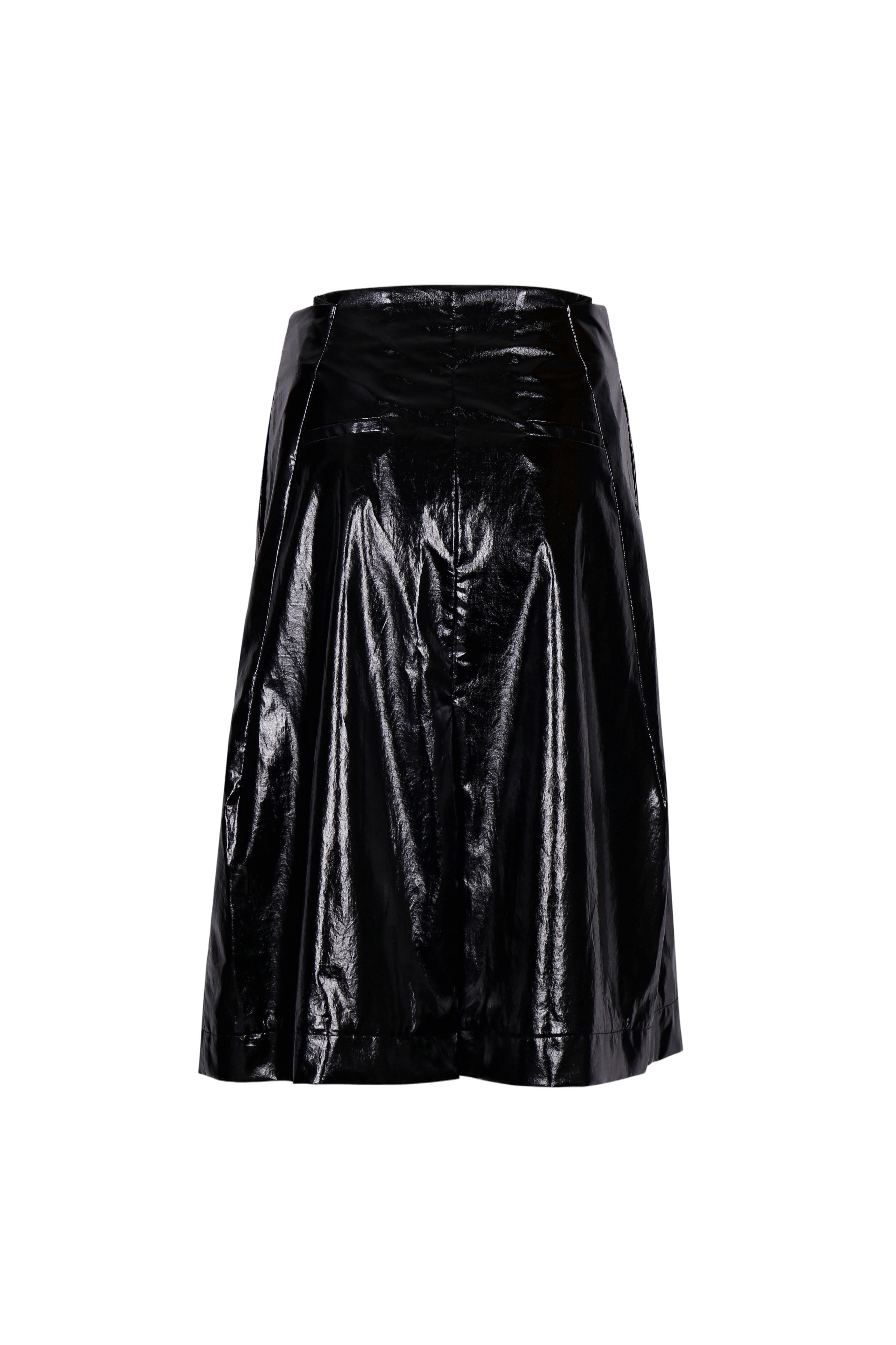BLACK GLOSSY COTTON-COATED WRAP SKIRT made by YIBRI