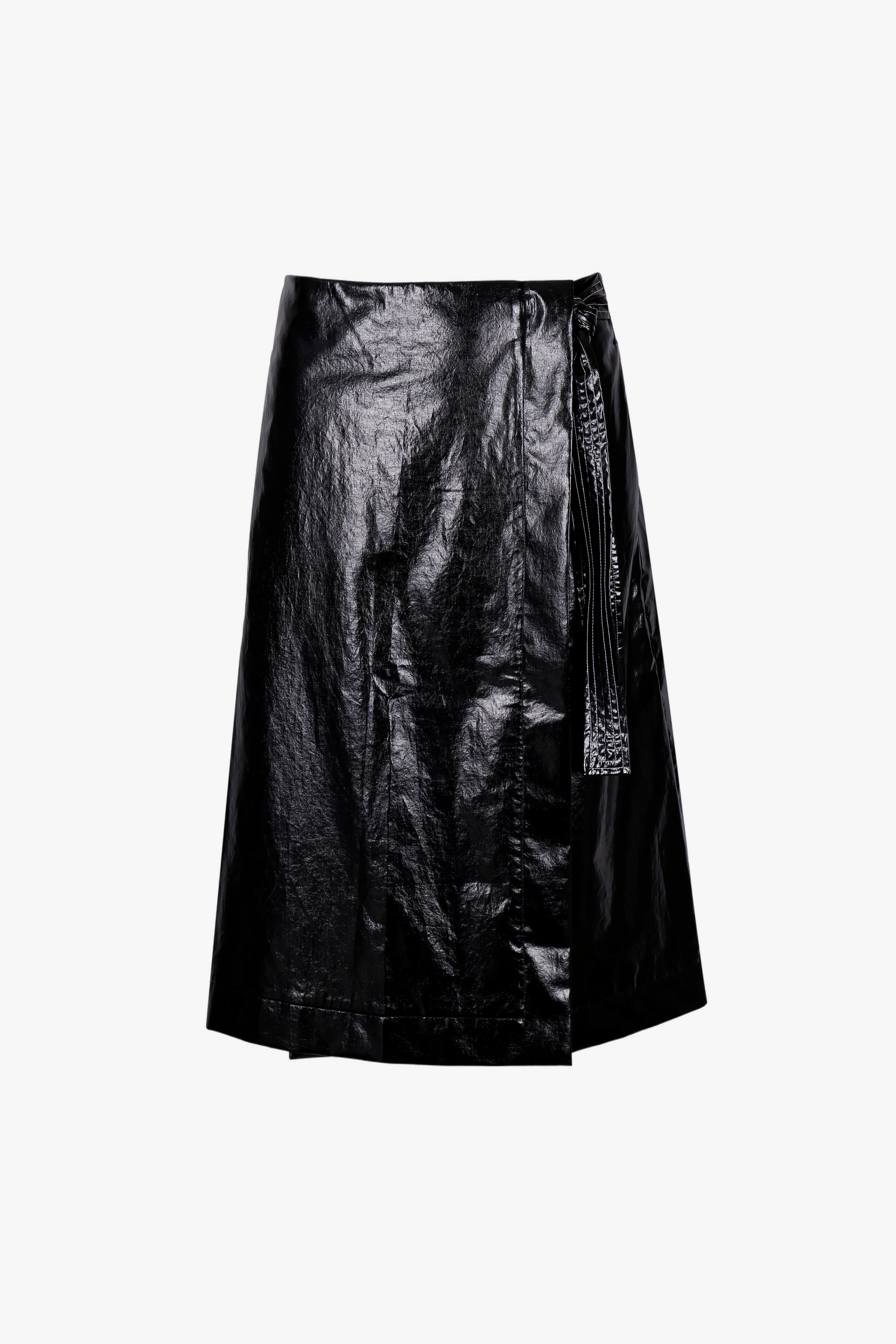 BLACK GLOSSY COTTON-COATED WRAP SKIRT made by YIBRI