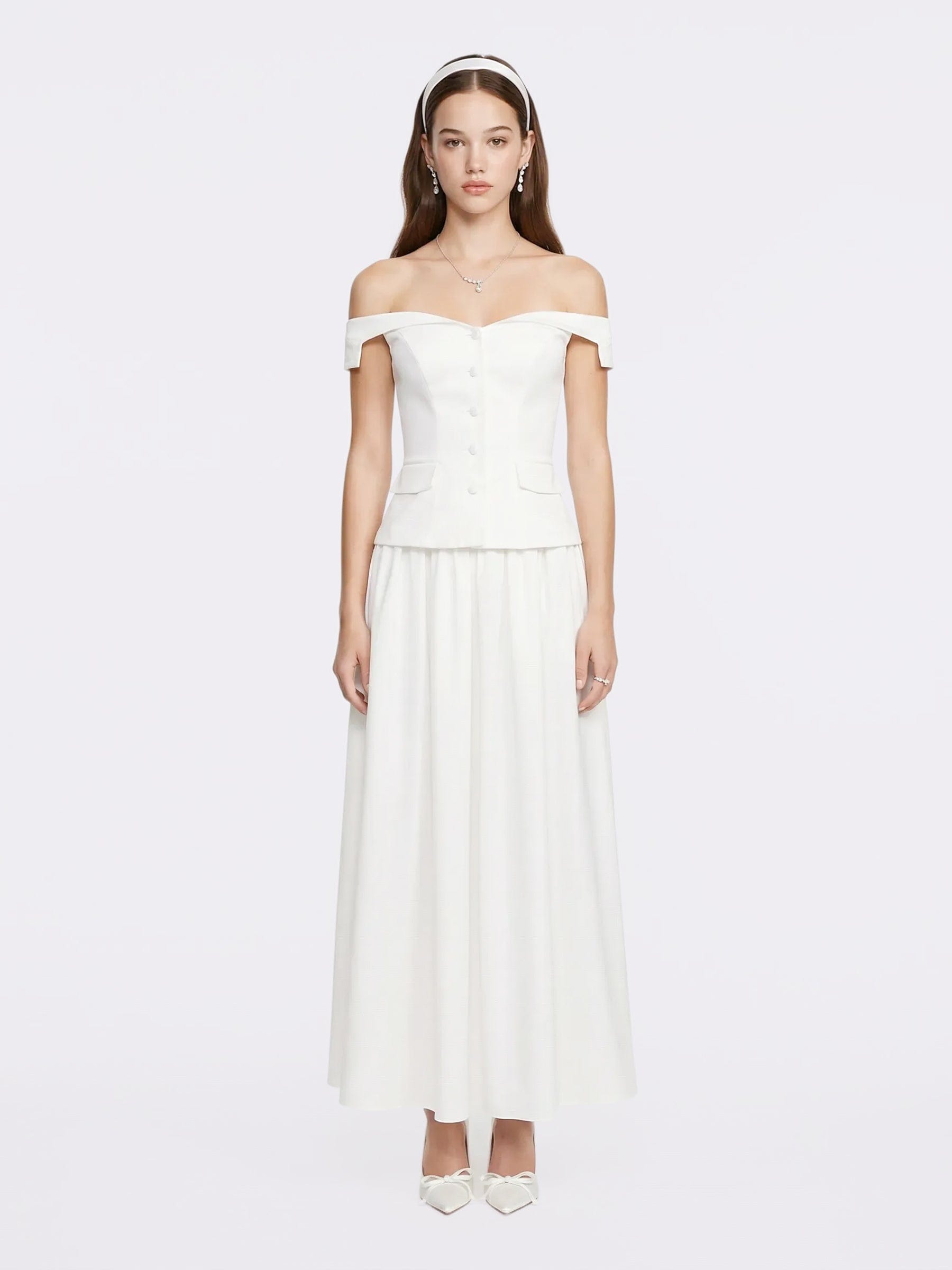 Claudine High-Waist A-Line White Midi Skirt made by Nana Jacqueline