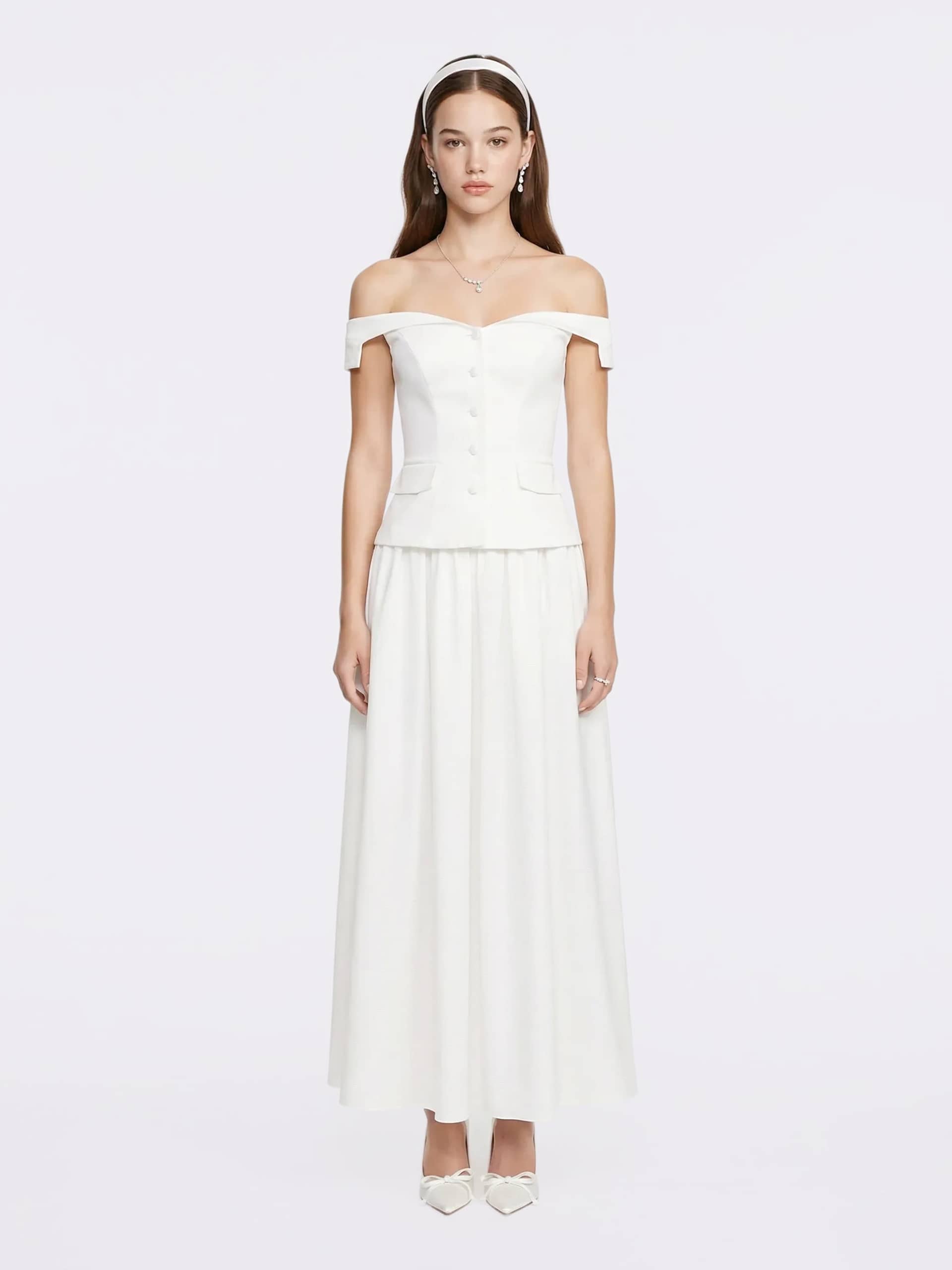 Claudine High-Waist A-Line White Midi Skirt made by Nana Jacqueline