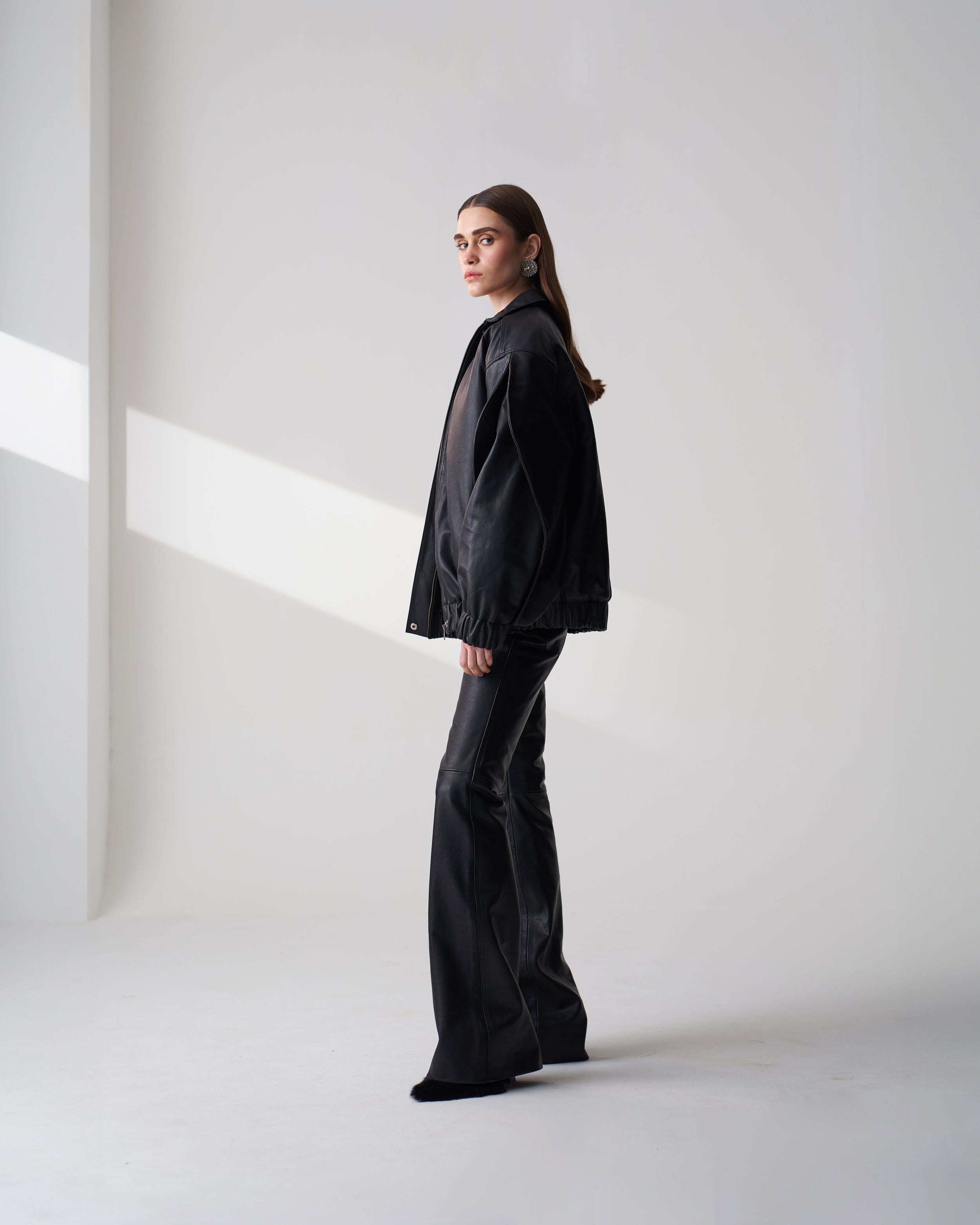 Oversized Leather Bomber Jacket made by Szabo Sihag