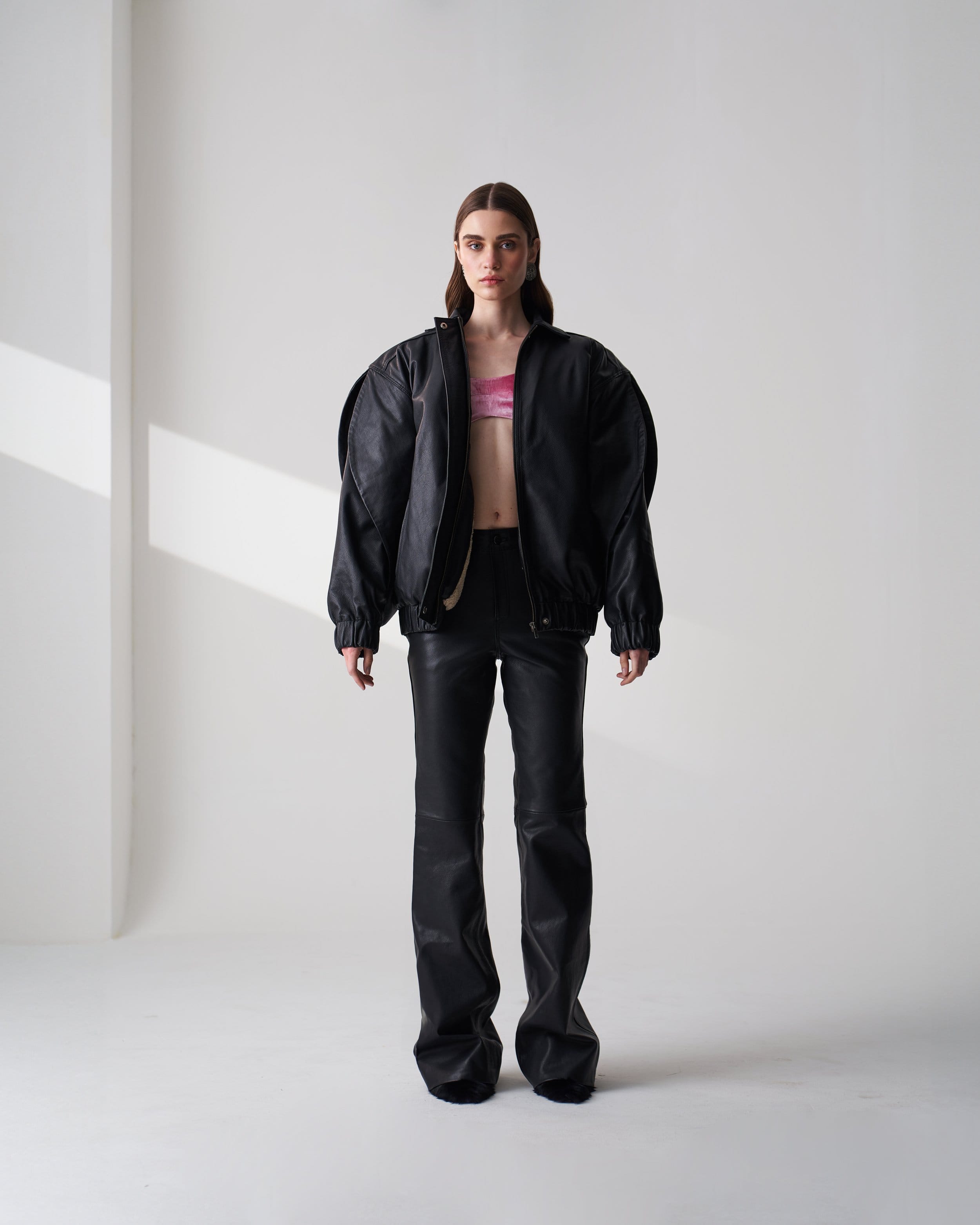 Oversized Leather Bomber Jacket made by Szabo Sihag