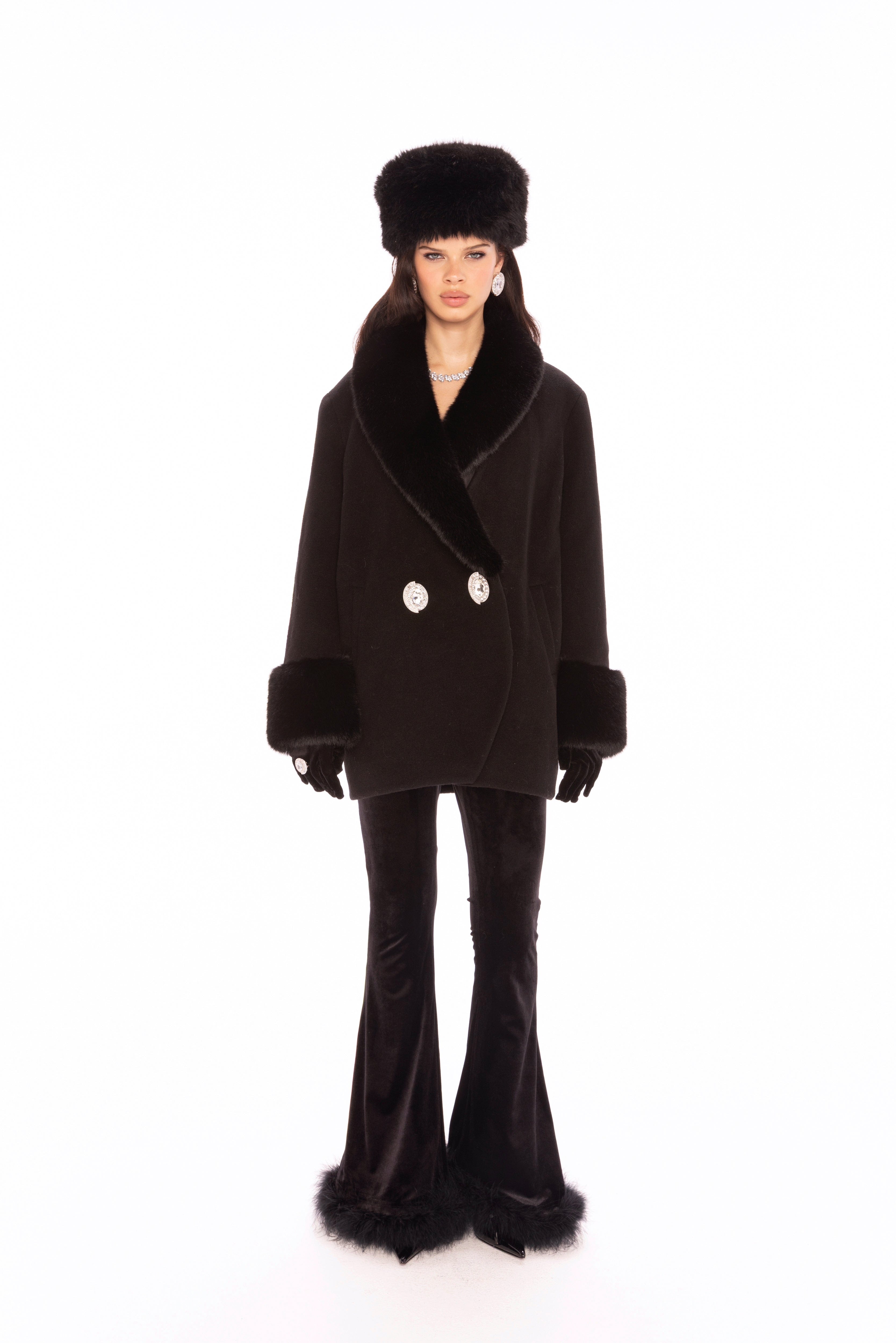 Althea Faux Fur Collar Cocoon Coat (Black) made by Nana Jacqueline