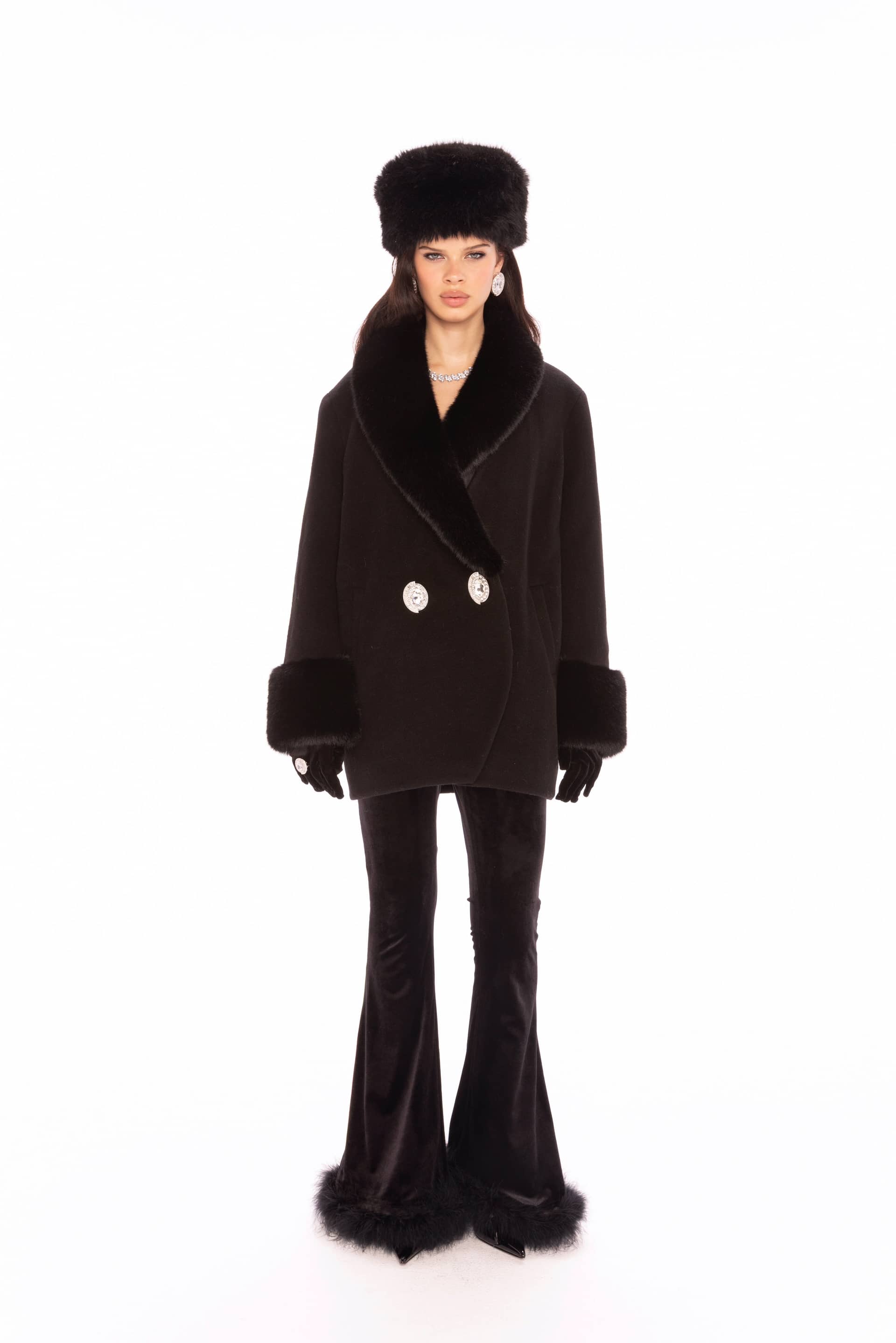 Althea Faux Fur Collar Cocoon Coat (Black) made by Nana Jacqueline