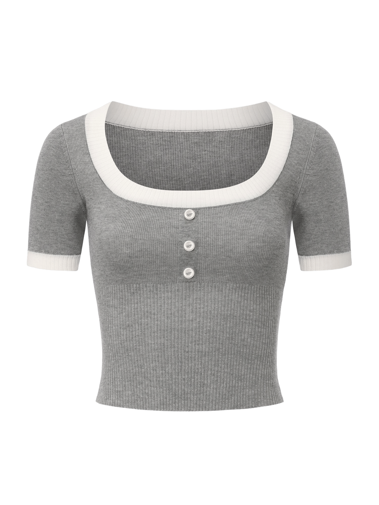 Millie Contrast-Trim Grey Knit Top made by Nana Jacqueline