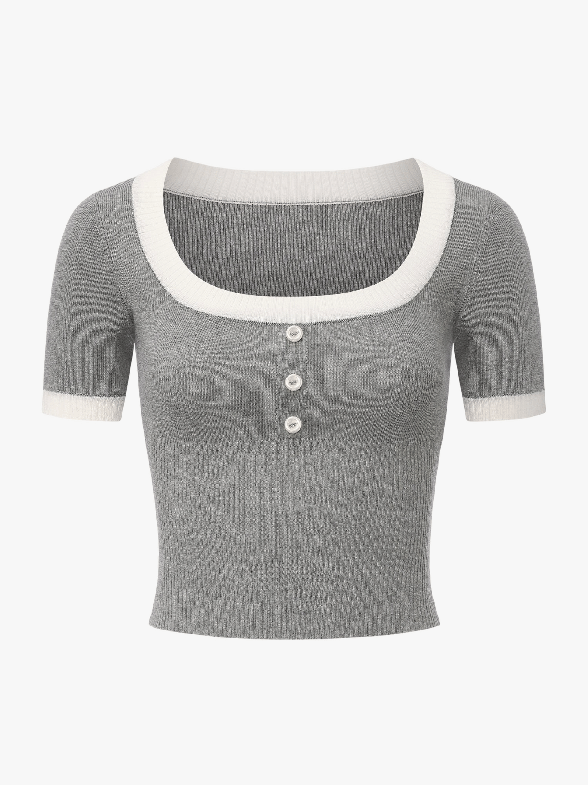 Millie Contrast-Trim Grey Knit Top made by Nana Jacqueline