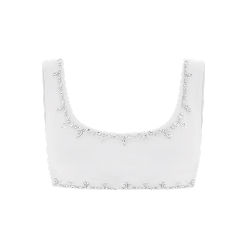 Aaliyah Hand Beaded White Bikini Top in White made by Oceanus Swimwear