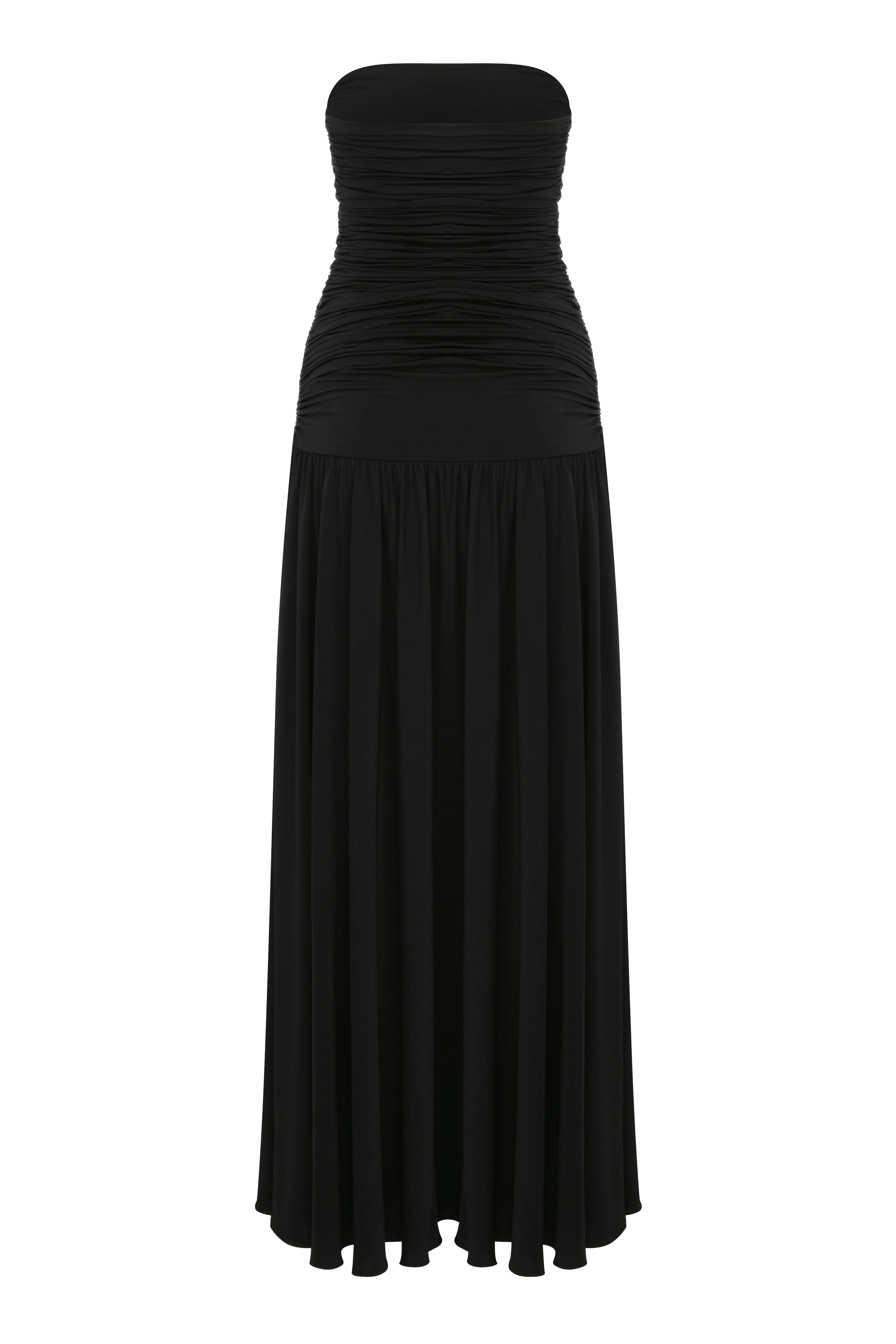 Amber Strapless Jersey Long Dress in Black made by Nazli Ceren