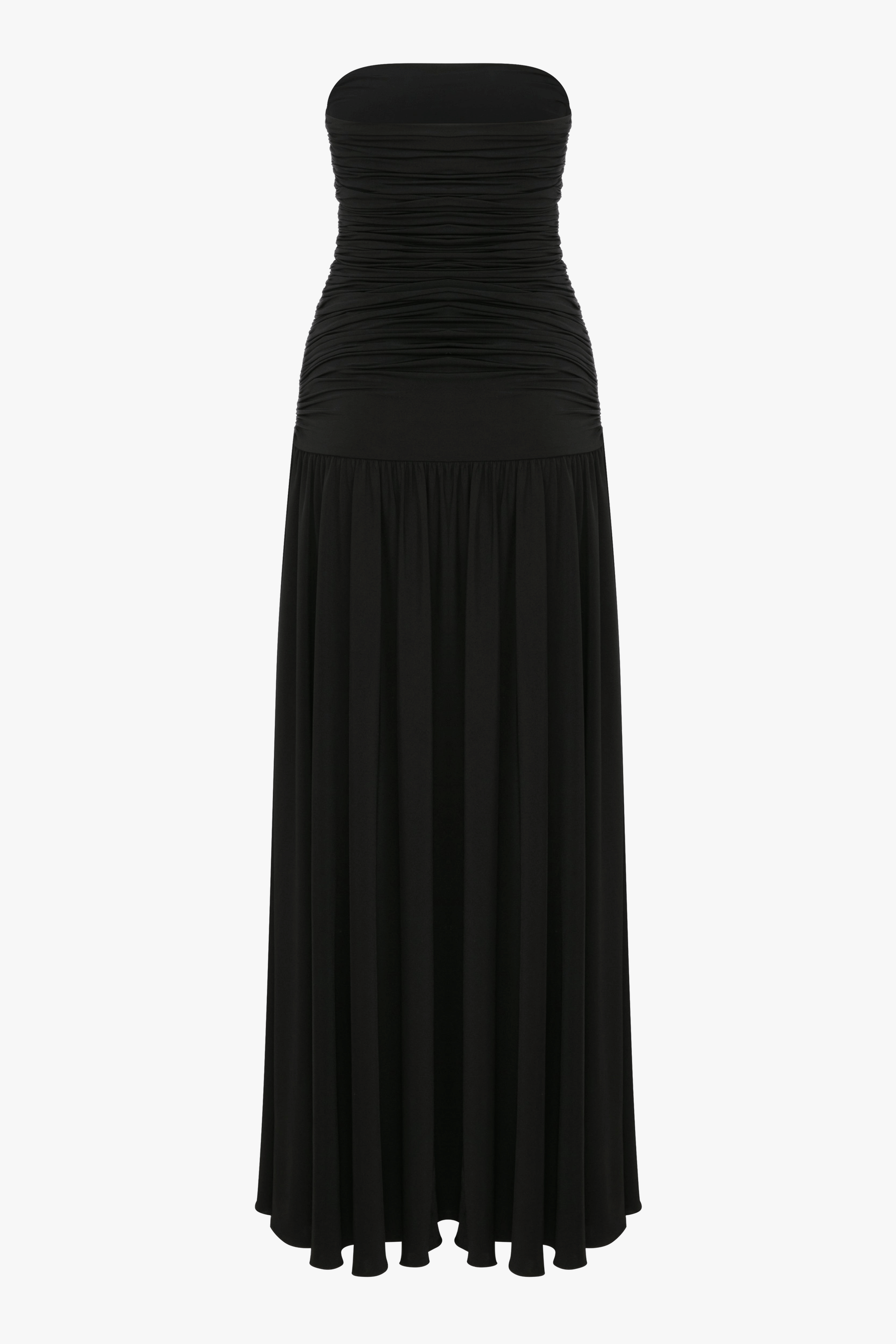Amber Strapless Jersey Long Dress in Black made by Nazli Ceren