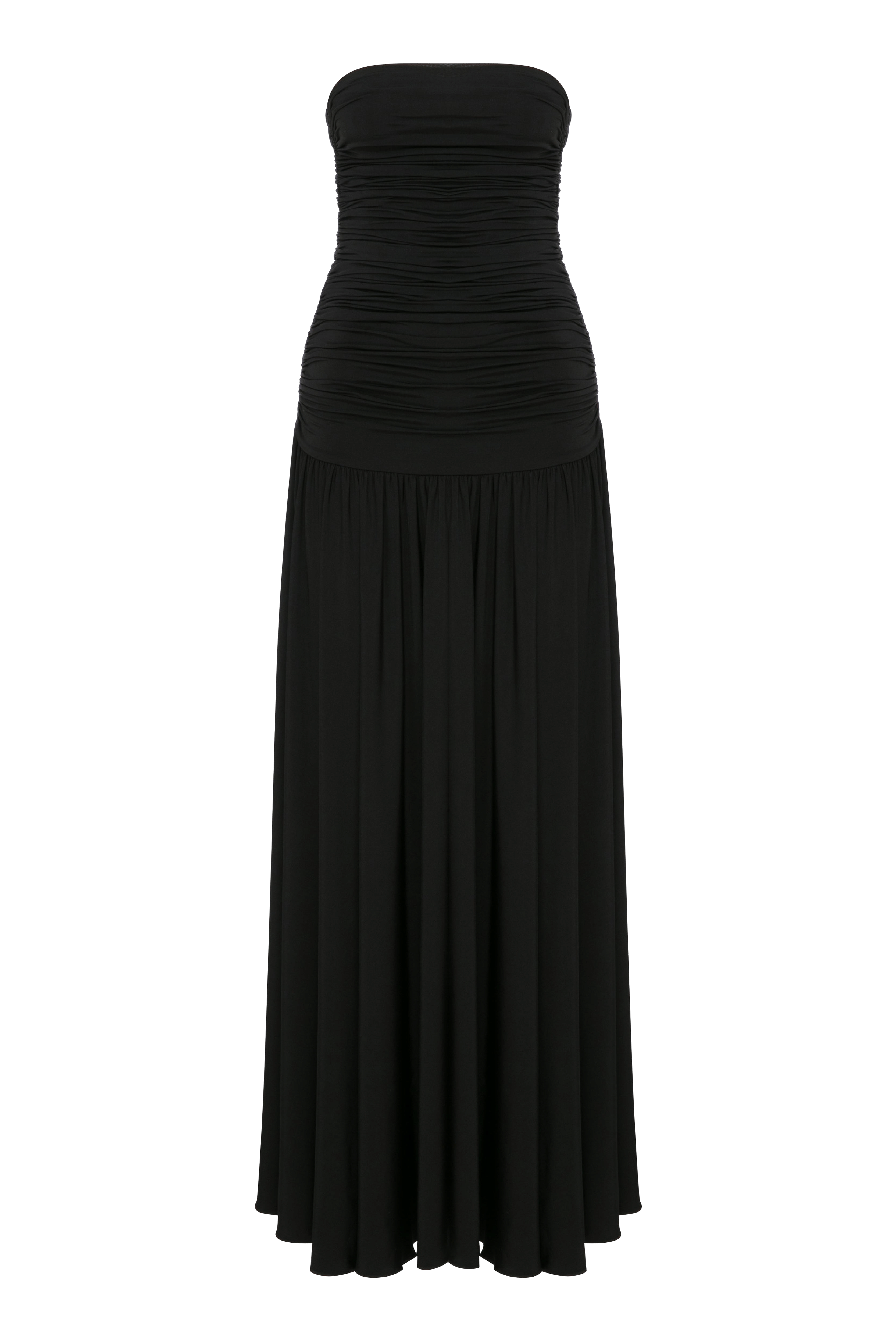 Amber Strapless Jersey Long Dress in Black made by Nazli Ceren