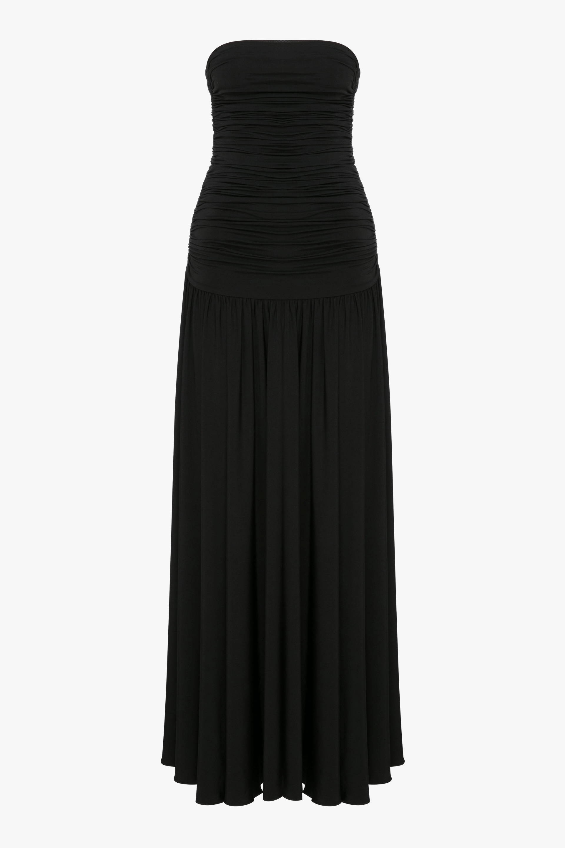 Amber Strapless Jersey Long Dress in Black made by Nazli Ceren