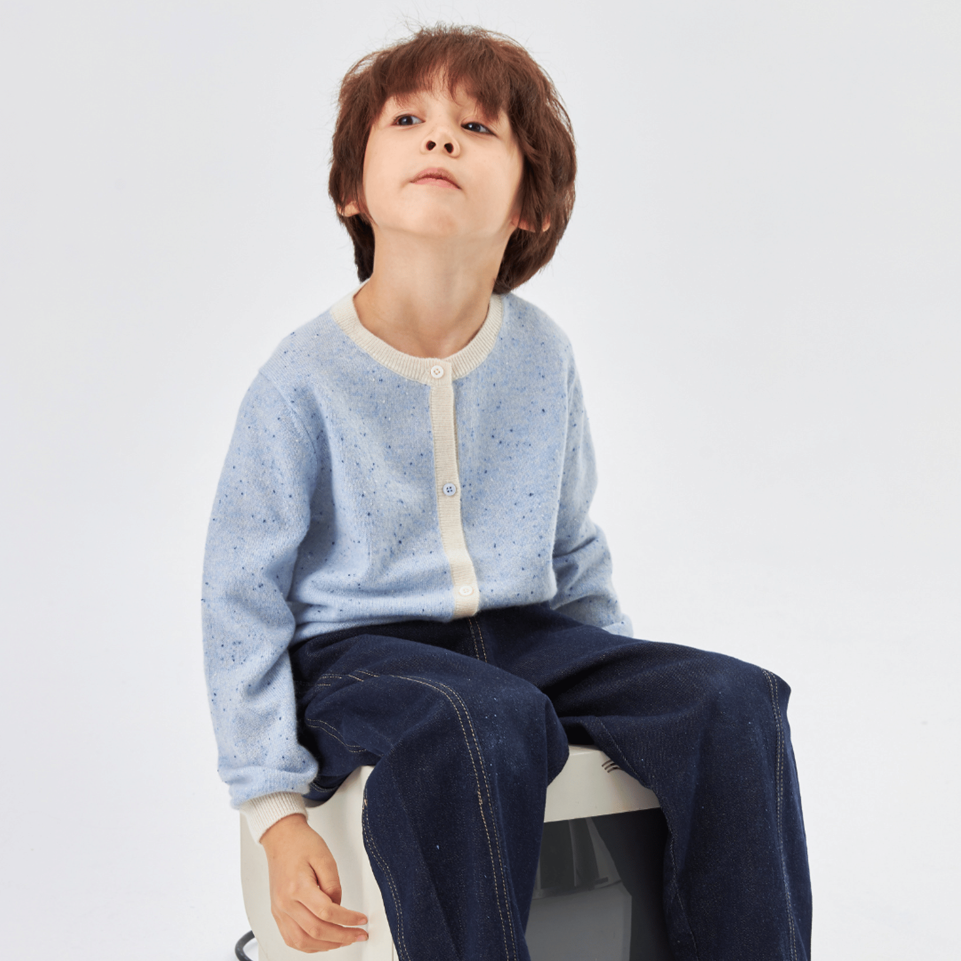 Heirloom Speckle 100% Cashmere Cardigan | Cloud Blue made by CozyU