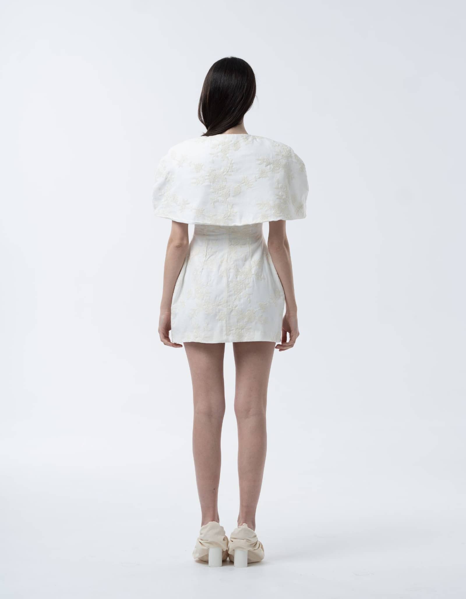 RETE White Linen Dress With Floral Embroidery made by MAET