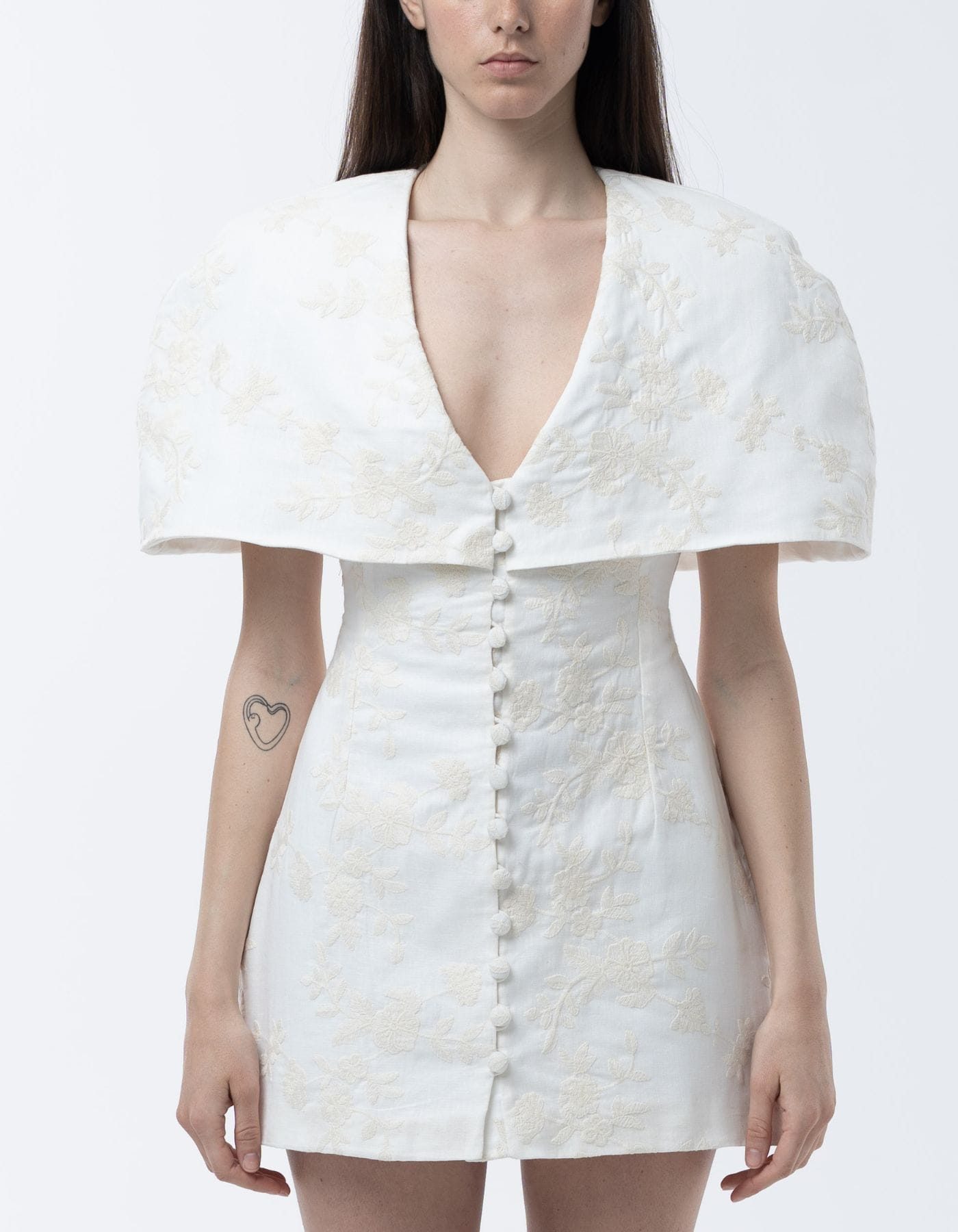 RETE White Linen Dress With Floral Embroidery made by MAET