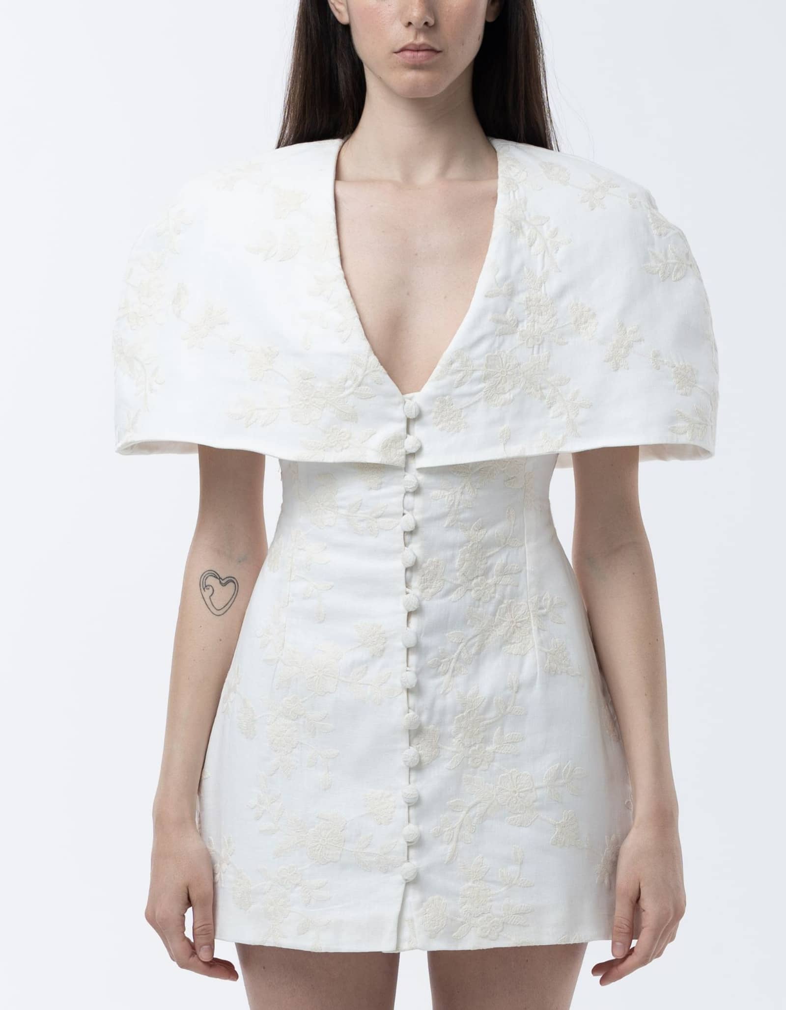 RETE White Linen Dress With Floral Embroidery made by MAET