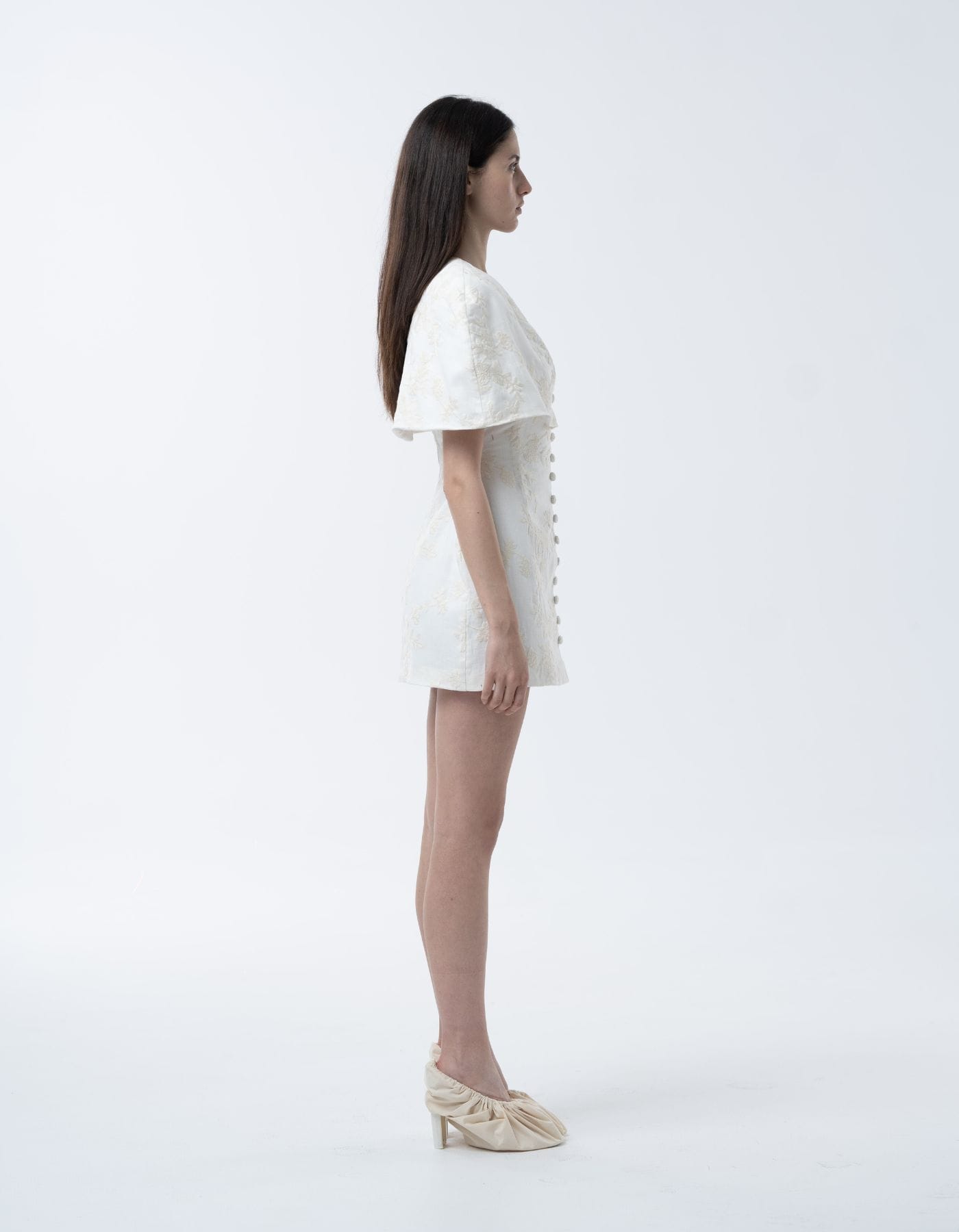 RETE White Linen Dress With Floral Embroidery made by MAET