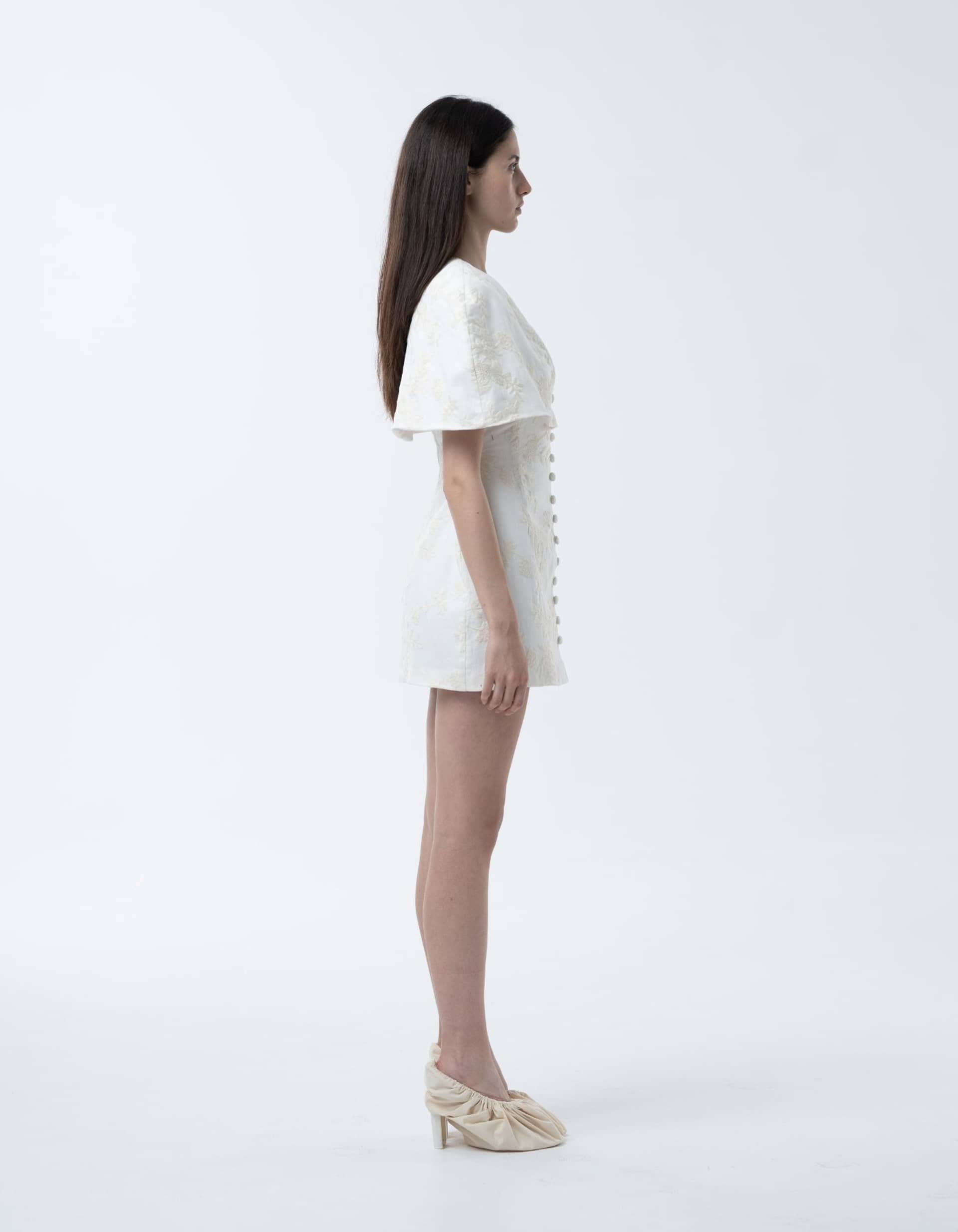 RETE White Linen Dress With Floral Embroidery made by MAET