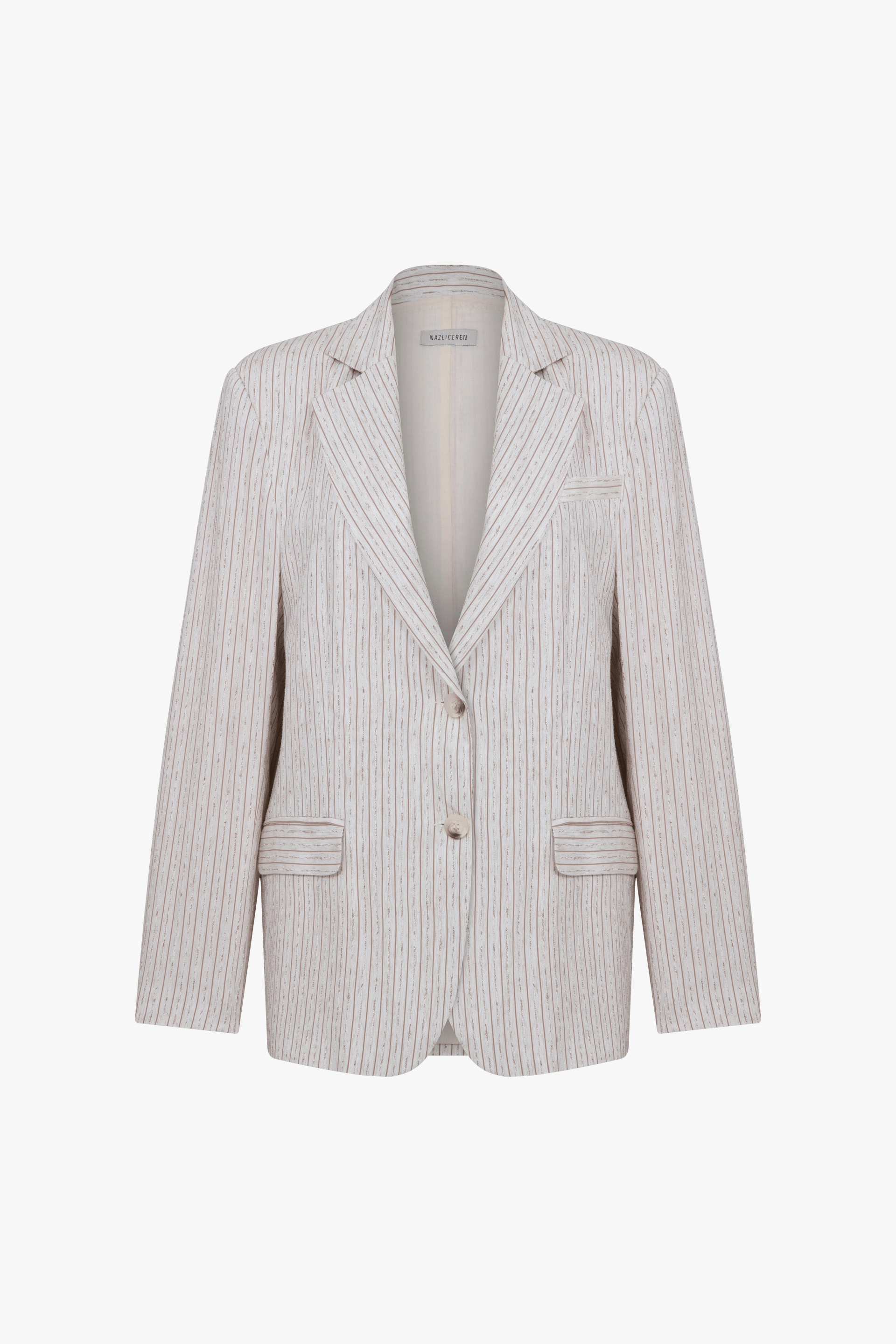 Boxy Oversize Striped Linen Blazer in Walnut made by Nazli Ceren