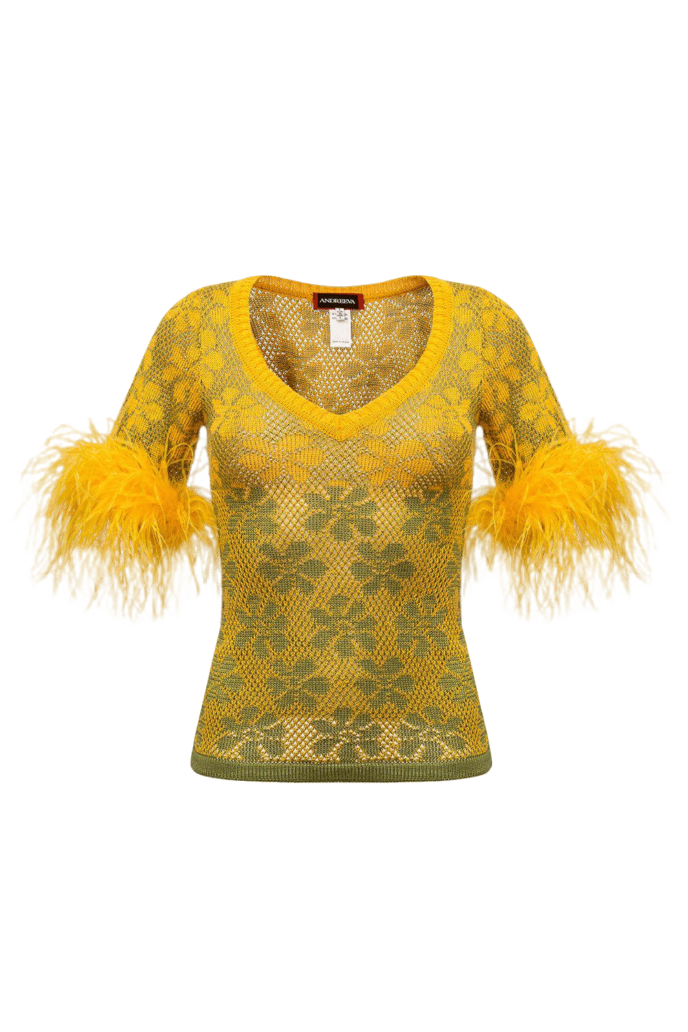 Green Flower Top With Feathers made by ANDREEVA