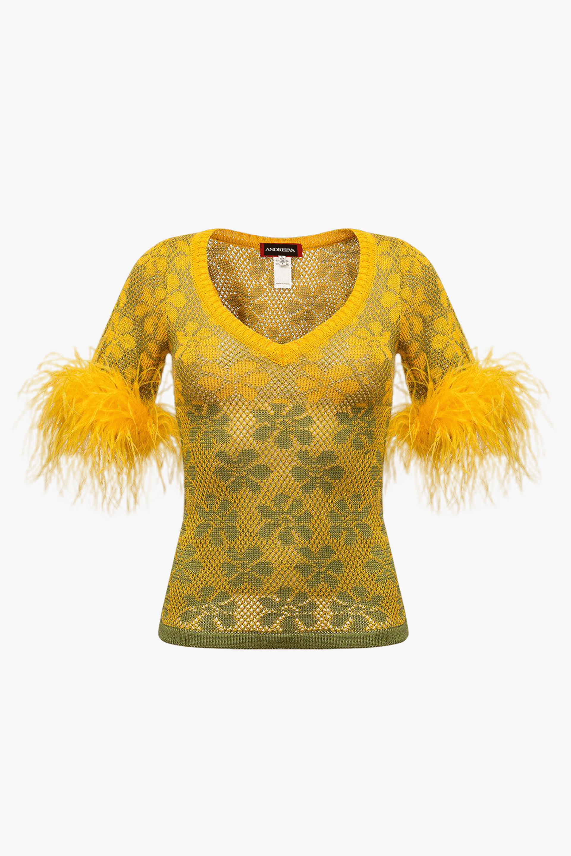 Green Flower Top With Feathers made by ANDREEVA